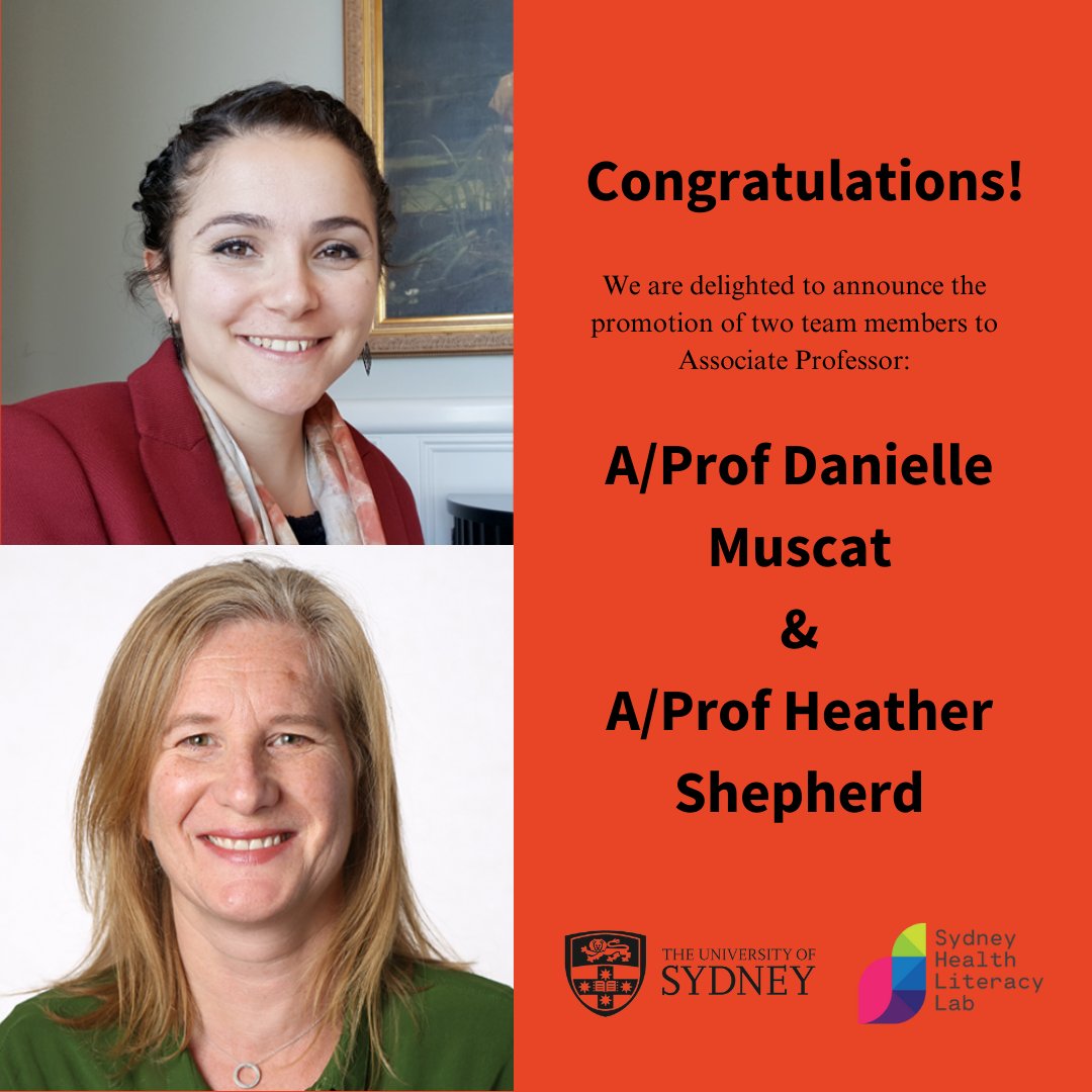 Sydney Health Literacy Lab (@healthlitlab) on Twitter photo Congratulations to the newly-minted Associate Professors Danielle Muscat (<a href="/Dmuscat92/">Danielle Muscat</a>) and Heather Shepherd (<a href="/TriggerShep/">Dr Heather Shepherd</a>)!
These promotions are a well-deserved recognition of their outstanding contributions at the University of Sydney's Faculty of Medicine and Health! Congratulations to the newly-minted Associate Professors Danielle Muscat (<a href="/Dmuscat92/">Danielle Muscat</a>) and Heather Shepherd (<a href="/TriggerShep/">Dr Heather Shepherd</a>)!
These promotions are a well-deserved recognition of their outstanding contributions at the University of Sydney's Faculty of Medicine and Health!