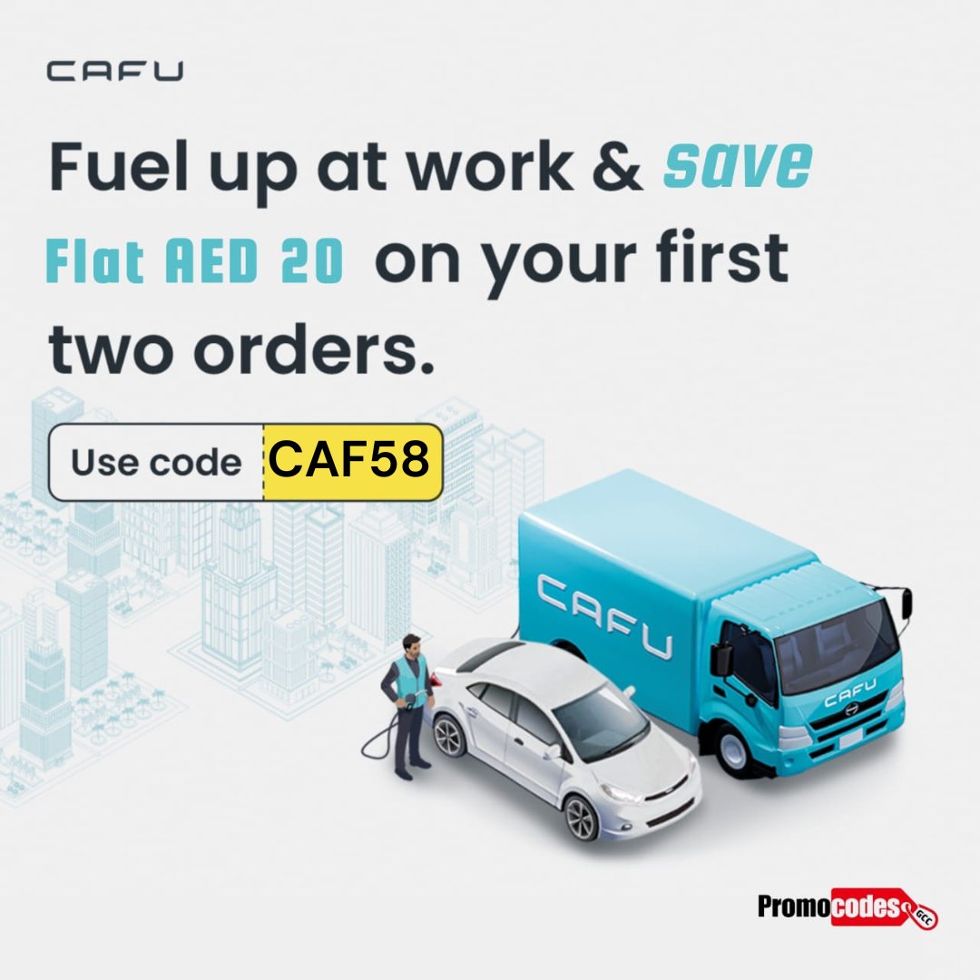 promocodesgcc's tweet image. 🎉Simplify Your Refueling with Cafu!🎉
🚗Get a flat AED 20 OFF on your first two orders using coupon code CAF58! Enjoy hassle-free fuel delivery and save more on your convenience.
#cafu #uae #fueldelivery #discountcodes #exclusiveoffer #uaeoffers #postoftheday #promocodesgcc