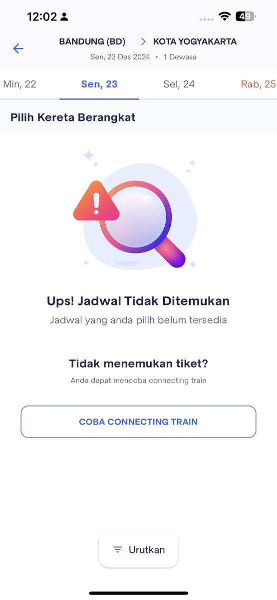 loeypolly's tweet photo. lah ini gimana sii.. mau beli tiket kok jadwalnya ga ditemukan di semua tanggal:( @KAI121 https://t.co/hlBNEI4WPz