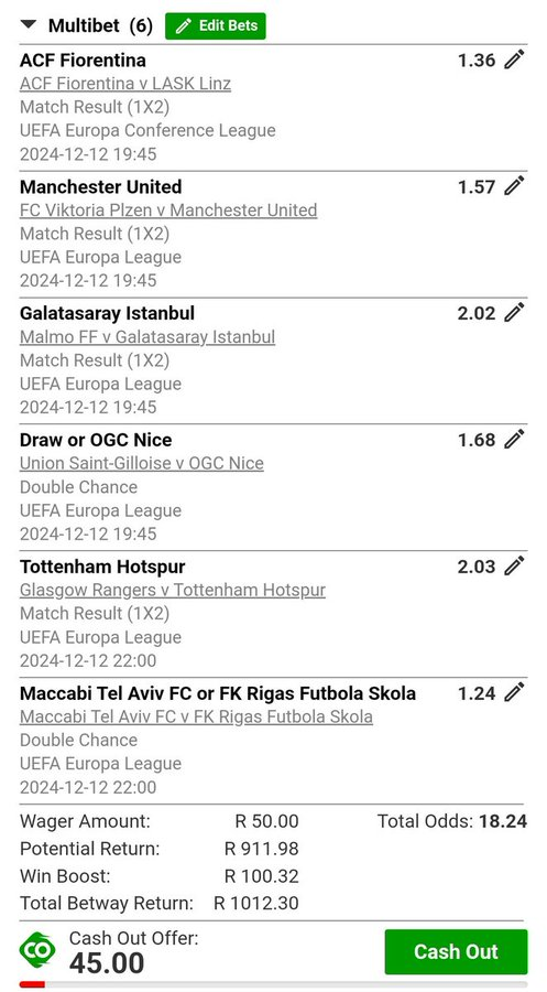 OupaBaloyi7's tweet photo. #BettingTipsWithOB 📢

Booking Codes - Tonight 🎯

• X87725F44
• X87BFB46C
• X87AF575C

#BetwaySquad #BetwayCodes https://t.co/4eTgUQu8gL