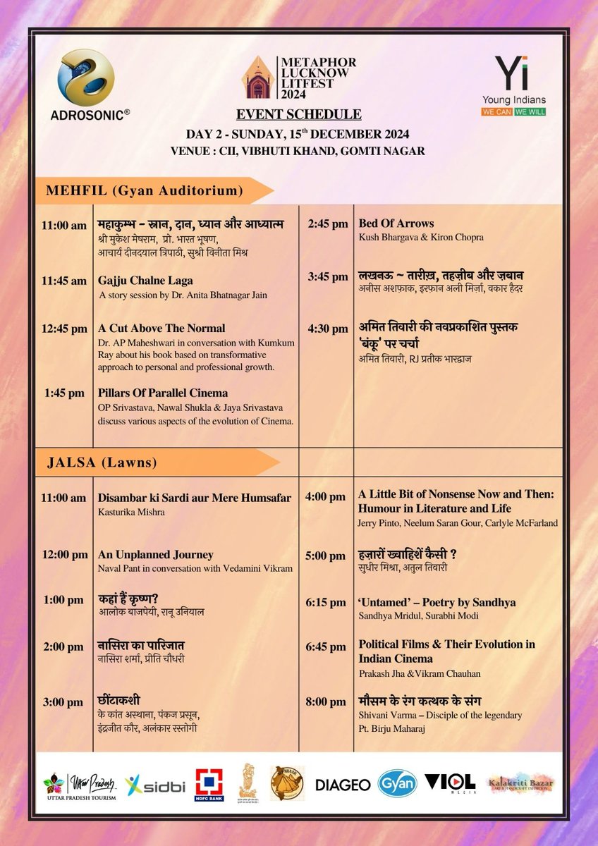 Schedule out now 📅

Join us on 14th and 15th December 2024 at CII, Lucknow!

Don’t miss out on this exciting opportunity to connect with creative minds and be inspired ✨️

#metaphor #metaphorlitfest #metaphorlucknow #lucknow #schedule #12thedition