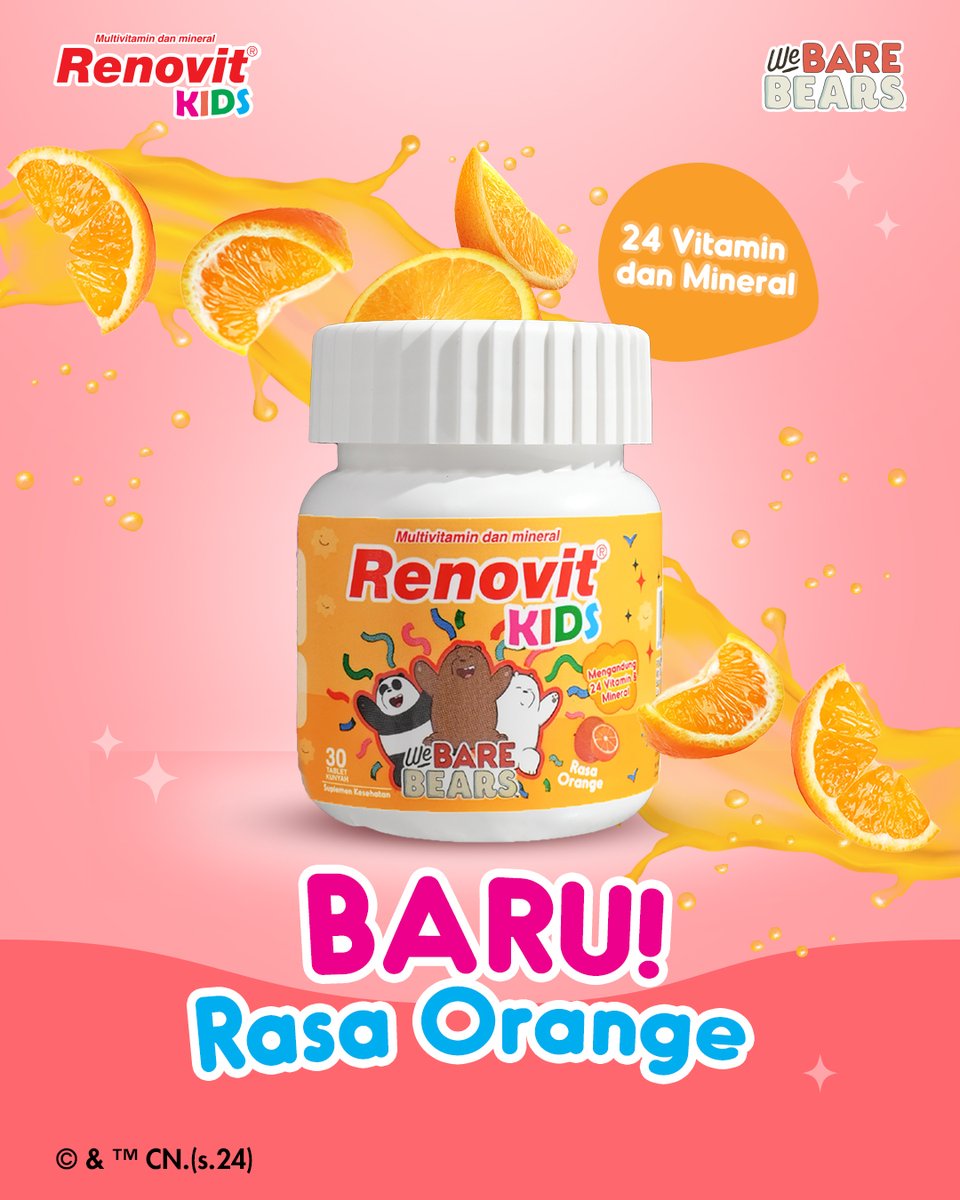 🎉 BARU! Renovit Kids rasa orange 🍊
Renovit Kids dilengkapi dengan 24 vitamin &amp; mineral untuk bantu jaga kesehatan dan daya tahan tubuh si Kecil! 💪✨
Yuk, dapetin Renovit Kids di e-commerce kesayangan atau Apotek terdekat ya, moms!
#Renovit #SuplemenAnak