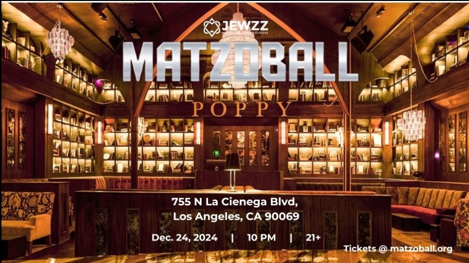 Eventbusters's tweet image. Xmas Eve 10pm - 2am, I will be helping produce the Matzoball for JEWISH SINGLES ages 21-49 at Poppy 755 North La Cinega Blvd. Los Angeles CA 90069 Use my coupon code BARRY for a 15% discount on tickets. Matzoball.org #losangeles #jewishsingles #jewish #jewishlosangeles