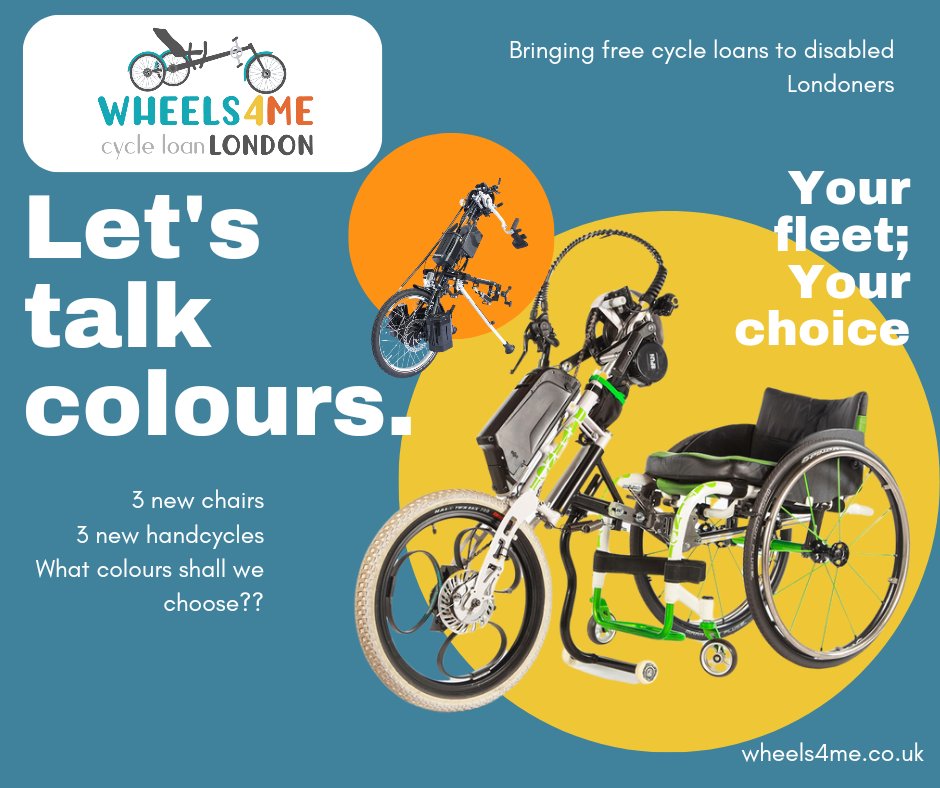 LETS TALK COLOURS! 

Exciting times ahead as our #Wheels4Me fleet prepares to expands to include 3 new demo chairs and 3 new handcycles to loan for FREE (more on those soon!), but we need your help on the big decision...

What colour should these beauties be?

#handcycle