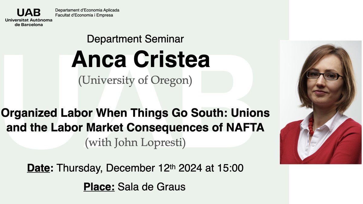 Today we have Anca Cristea in our Department Seminar. 

🕒 15:00
📍 Sala de Graus

<a href="/cristea_econ/">Anca Cristea</a>