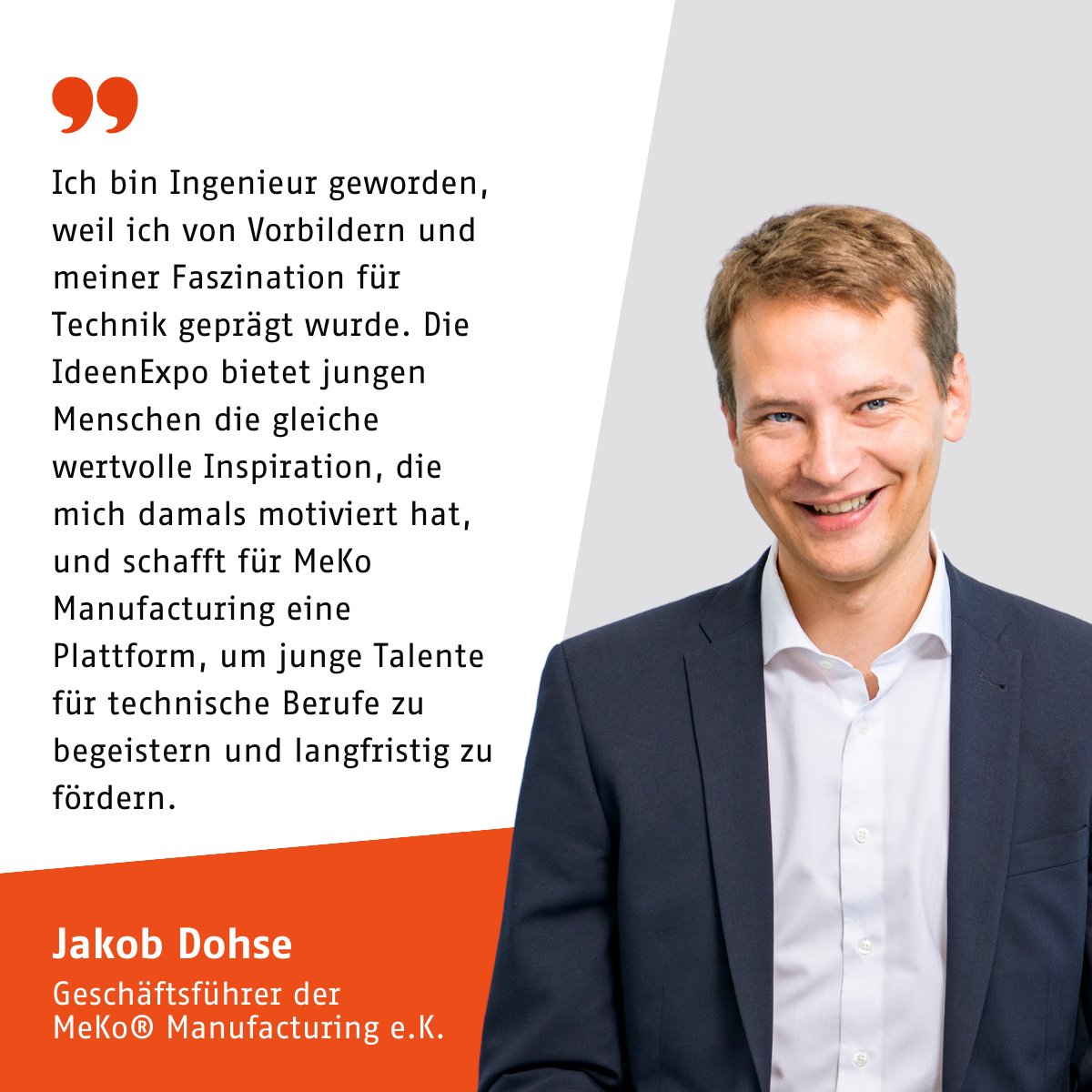 Die #IdeenExpo bietet jungen Menschen die gleiche Inspiration, die Jakob Dohse, Geschäftsführer von MeKo Manufacturing, damals motiviert hat, Ingenieur zu werden. 🚀 Erfahrt mehr über seinen Weg im IdeenExpo-Podcast: open.spotify.com/episode/5zXyqG…