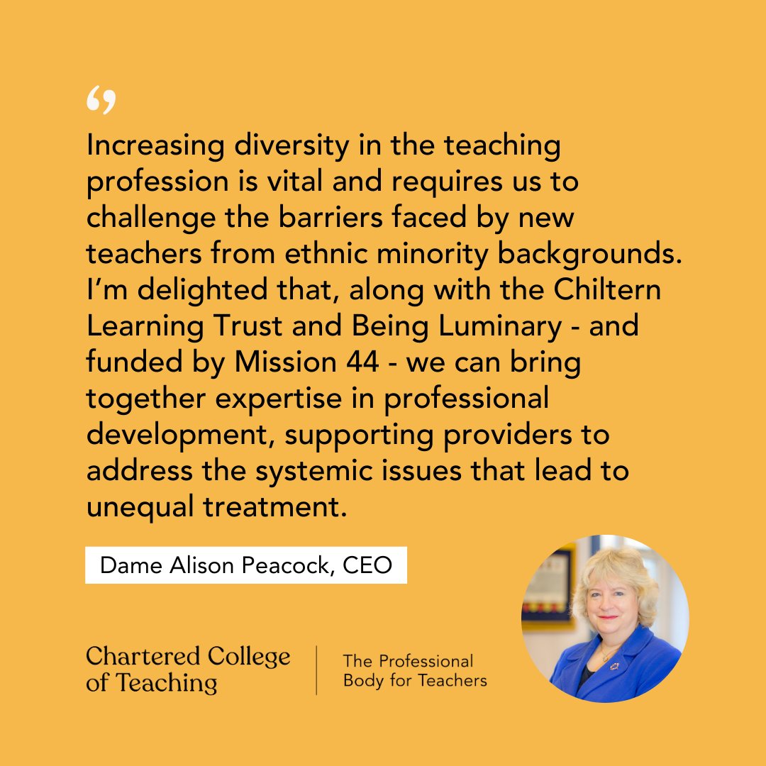 Chartered College of Teaching (@charteredcoll) on Twitter photo Together with <a href="/Being_Luminary/">Angela Browne - #BeingLuminary</a>, <a href="/ChilternLT/">Chiltern Learning Trust</a> and funded by @Mission44, we’re paving the way for a more inclusive and equitable education system.
#Mission44 #DiversityInEducation #AntiRacism #education #InclusiveEducation #EducationMatters #RaceEquality #Inclusion Together with <a href="/Being_Luminary/">Angela Browne - #BeingLuminary</a>, <a href="/ChilternLT/">Chiltern Learning Trust</a> and funded by @Mission44, we’re paving the way for a more inclusive and equitable education system.
#Mission44 #DiversityInEducation #AntiRacism #education #InclusiveEducation #EducationMatters #RaceEquality #Inclusion