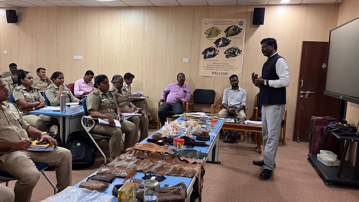 WCCBHQ's tweet photo. WCCB officials delivered a #lecture on the “Wild Life (Protection) Act, 1972 etc.” organized by the Advance Institute of #Wildlife Conservation (#AIWC) at #Vandalur, Tamil Nadu on 04-12-2024. 28 participants in the rank of #ACFs, #FROs, #Forester attended the program. https://t.co/mibwoELIIf