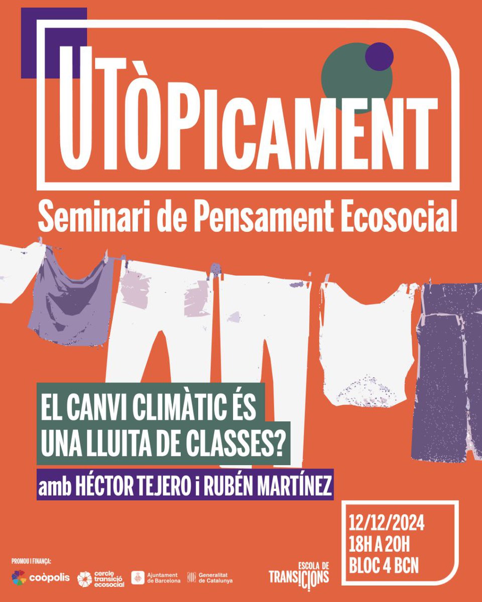 IDRA (@idrabcn) on Twitter photo Els interessos de la classe treballadora estan enfrontats a l'agenda ecologista? L'ecologisme és en realitat un moviment d'ecopijos?
Debat avui dijous a les 18h entre Rubén Martínez (IDRA) i Héctor Tejero (Más Madrid) al seminari Utòpicament <a href="/Bloc4BCN/">Bloc4BCN - Espai cooperatiu</a>
utopicament.escoladetransicions.coop Els interessos de la classe treballadora estan enfrontats a l'agenda ecologista? L'ecologisme és en realitat un moviment d'ecopijos?
Debat avui dijous a les 18h entre Rubén Martínez (IDRA) i Héctor Tejero (Más Madrid) al seminari Utòpicament <a href="/Bloc4BCN/">Bloc4BCN - Espai cooperatiu</a>
utopicament.escoladetransicions.coop