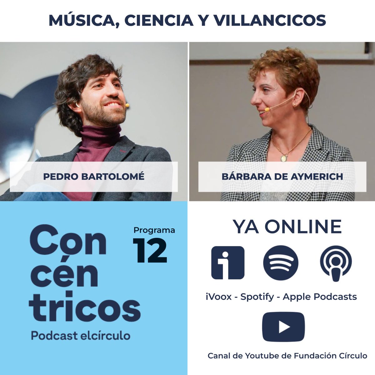 Concéntricos Podcast (@concentricospod) on Twitter photo ¡Nuevo #podcast online!
<a href="/deaymerichb/">Bárbara De Aymerich</a> y <a href="/PedroBartolomeA/">Pedro Bartolomé</a> nos cuentan cómo la #música y la #ciencia se juntan en sus vidas. ¡No te lo pierdas! Ya en el canal de YouTube de <a href="/FCirculoBurgos/">Fundación Círculo</a> 👇
youtu.be/Ju3R7AZRNvM?si…
#villancicos #navidad #talkshow #burgos #Burgosmola #cultura ¡Nuevo #podcast online!
<a href="/deaymerichb/">Bárbara De Aymerich</a> y <a href="/PedroBartolomeA/">Pedro Bartolomé</a> nos cuentan cómo la #música y la #ciencia se juntan en sus vidas. ¡No te lo pierdas! Ya en el canal de YouTube de <a href="/FCirculoBurgos/">Fundación Círculo</a> 👇
youtu.be/Ju3R7AZRNvM?si…
#villancicos #navidad #talkshow #burgos #Burgosmola #cultura