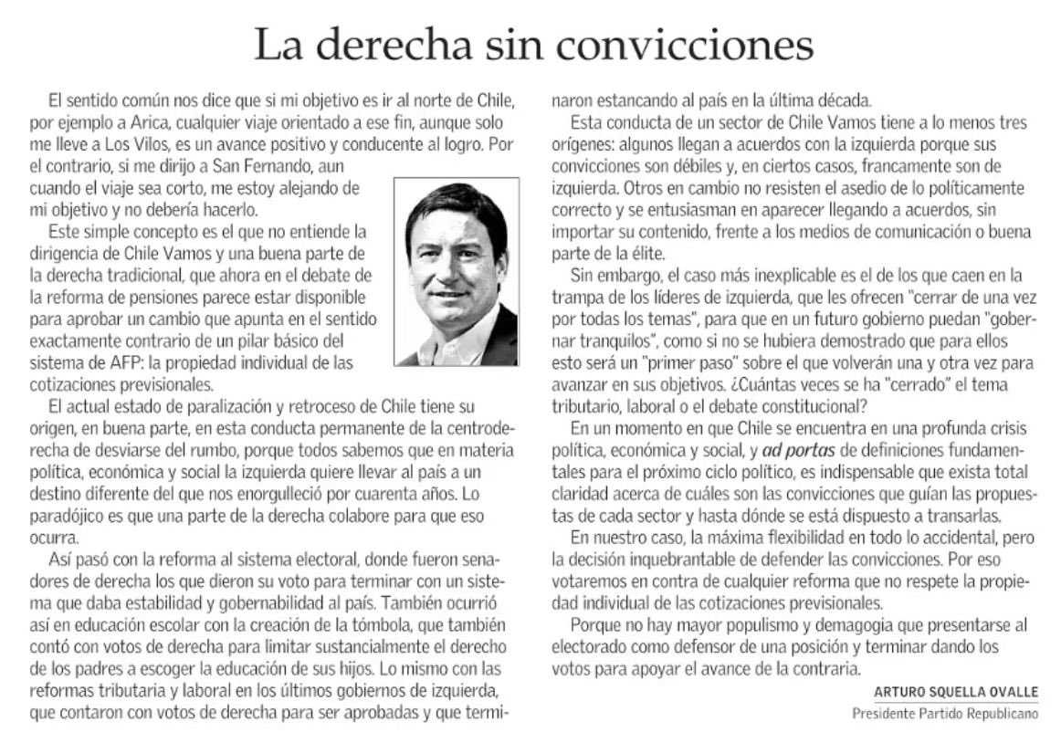 arturo_squella's tweet photo. ¿Cuáles son nuestras convicciones y hasta dónde estamos dispuestos a transarlas? Mi columna hoy en El Mercurio https://t.co/Y9Lld2hAGs