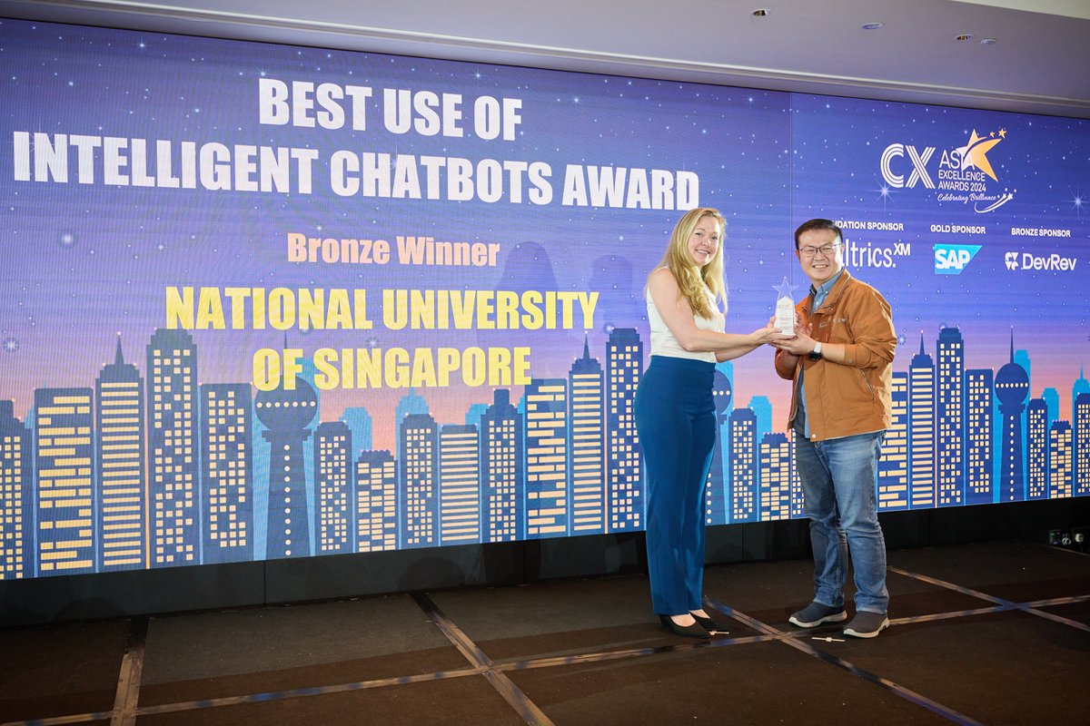 We're proud to announce that our NUS IT Service Desk team has won Bronze at both the CX ASIA Excellence Awards 2024 for Best Use of Intelligent Chatbot and iCXA24 for Best Use of AI - Over 1,000 Employees! 🥳

For more deets, check out our LinkedIn post: linkedin.com/feed/update/ur…