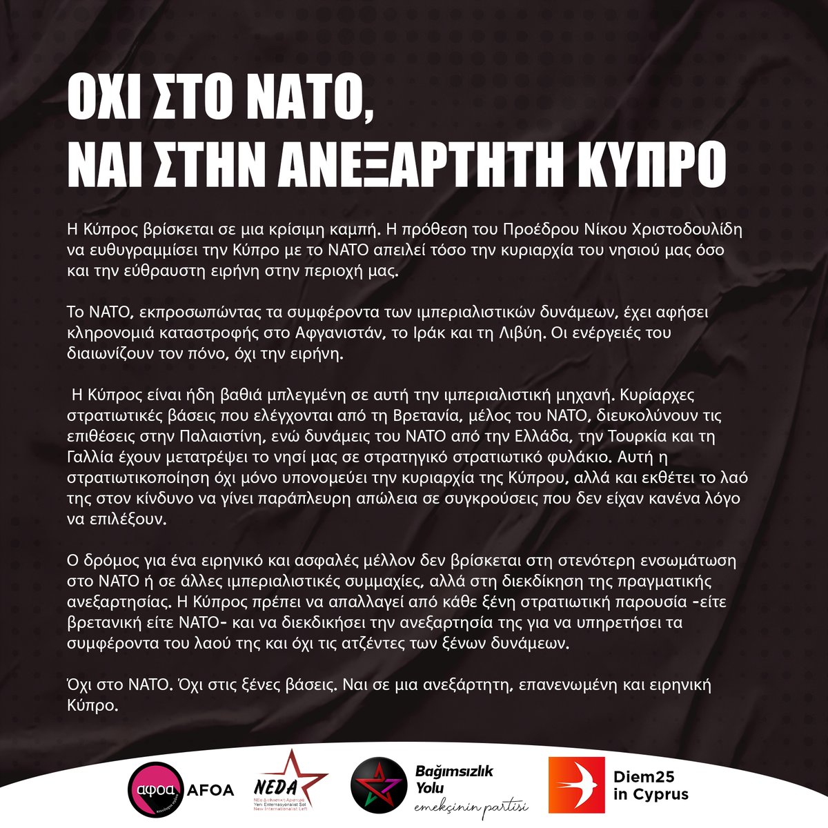 NATO'ya Hayır, Bağımsız Kıbrıs'a Evet

bagimsizlikyolu.org/natoya-hayir-b…