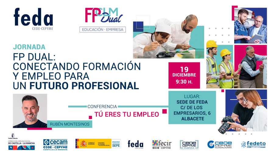 Desde #FEDA te invitamos a la jornada 'FP Dual: Conectando Formación y Empleo para un futuro profesional', que contará con la participación de Marta Roldán Martínez, directora general de Formación Profesional en el Ámbito Laboral del <a href="/gobjccm/">Gobierno de Castilla-La Mancha</a>. 

El objetivo de la jornada es