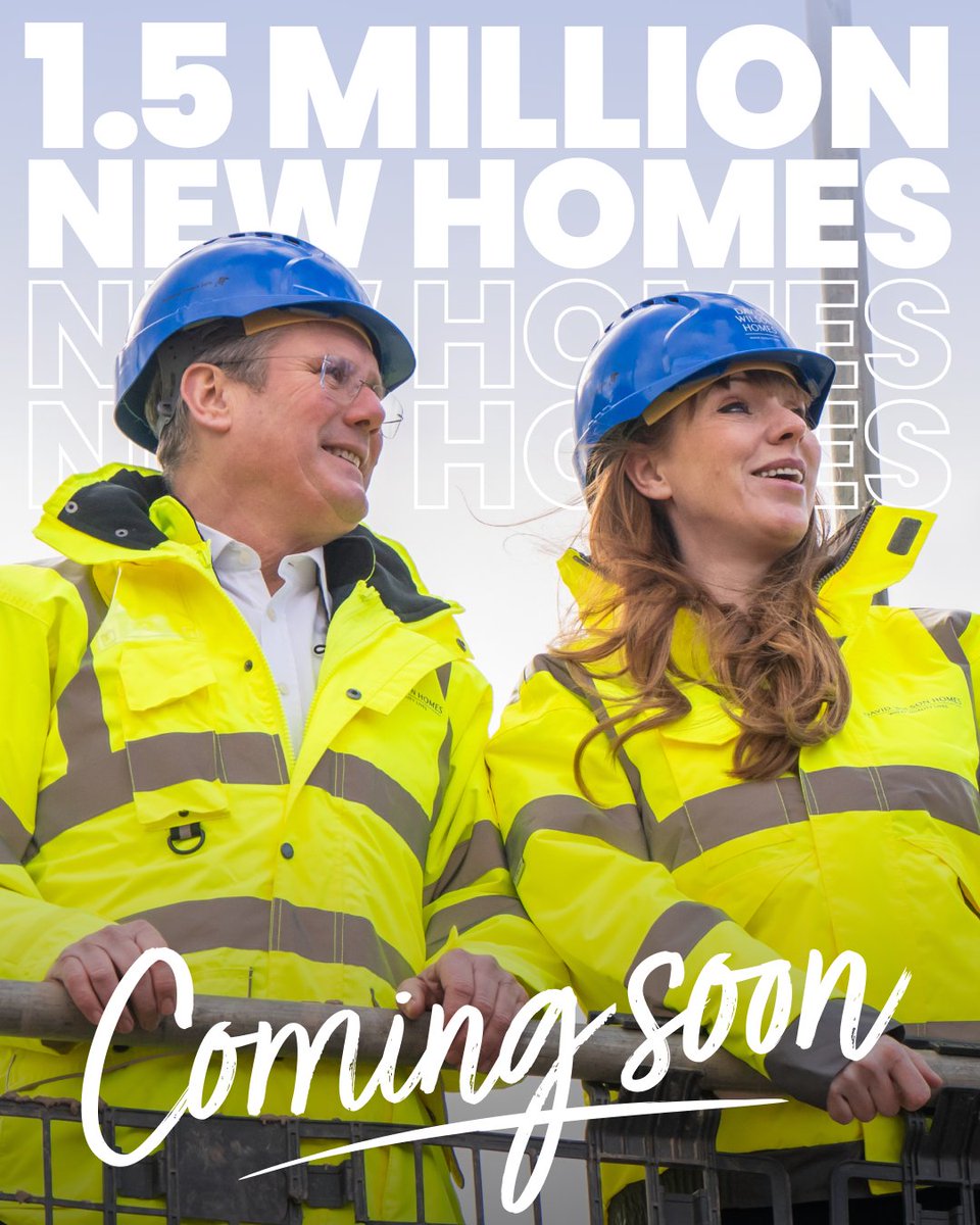 UKLabour's tweet photo. This Labour Government will not duck responsibility for tackling the housing crisis.

We will build 1.5 million new homes and make the dream of homeownership a reality once again. https://t.co/CP85RLFkAp