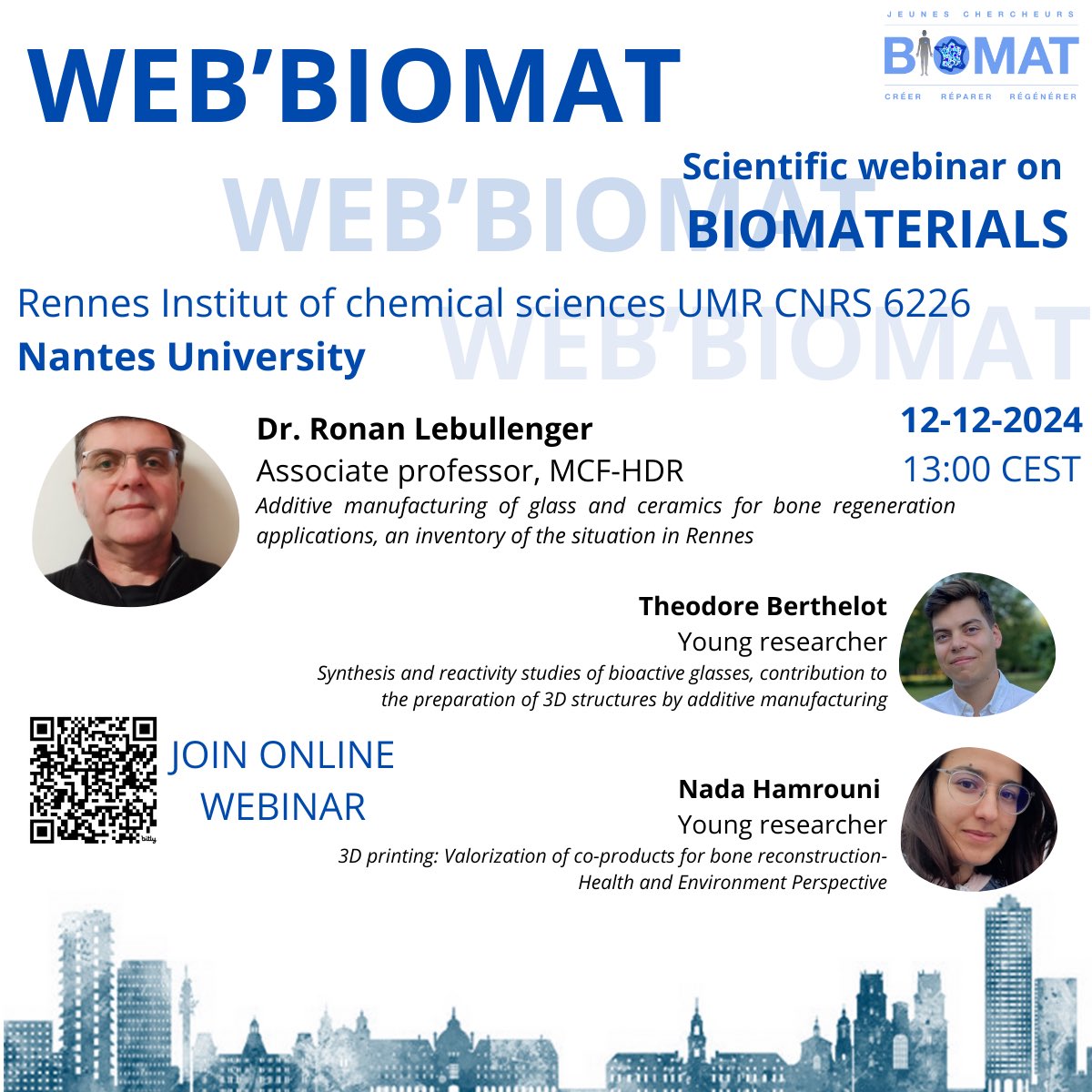 H-1 before the last WEB’BIOMAT of the year! 🎉

More information on the program below 👇

To register, click on the QR code below or on the following link 👉lnkd.in/egqFw5EV 

📆 December 12, 2024, from 13:00 to 14:00 (CEST).

We look forward to seeing you!
