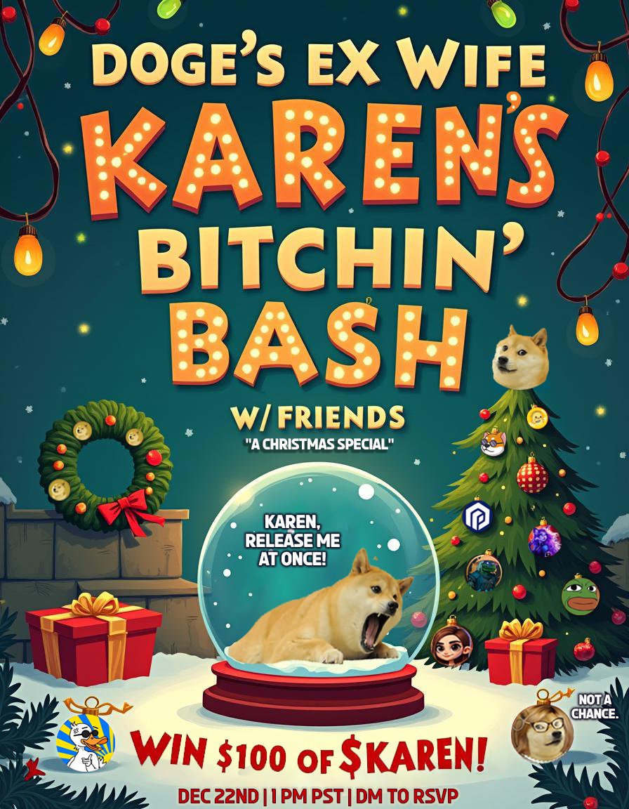 Hi Karenites and future Karenites. We’re hosting a Twitter Spaces on Sunday, December 22nd at 1:30pm PST. Karen will be hosting our Chillin’ and Shillin’ session again and you're invited.

We’re going to be bringing together some great projects and communities—old friends and new