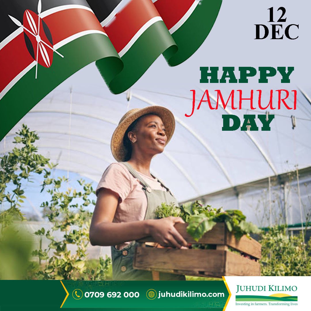 Wishing all our valued customers a joyful and prosperous Jamhuri Day! 
As we celebrate this special day of unity, independence, and progress, Juhudi Kilimo remains committed to empowering smallholder farmers and micro-entrepreneurs. 

#JamhuriDay #JuhudiKilimo #UnityInProgress