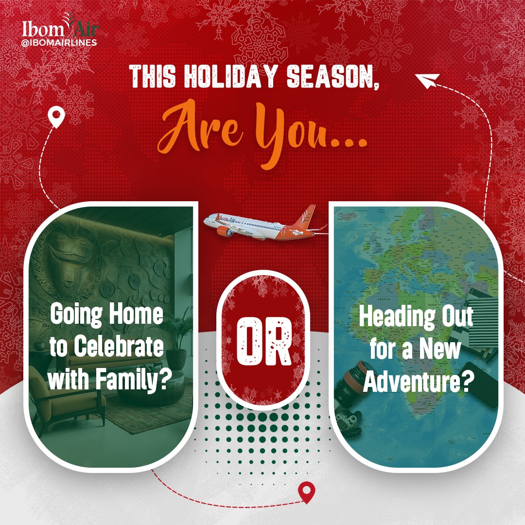 ibomairlines's tweet photo. Are you travelling for the holidays? 

🏡 Going home to celebrate with family? 
OR
🌍 Heading out for a new adventure? 

Let us know in the comments. 👇🏾

#HolidayTravel #HomeOrAway #FlyIbom https://t.co/L9ri1zGekO