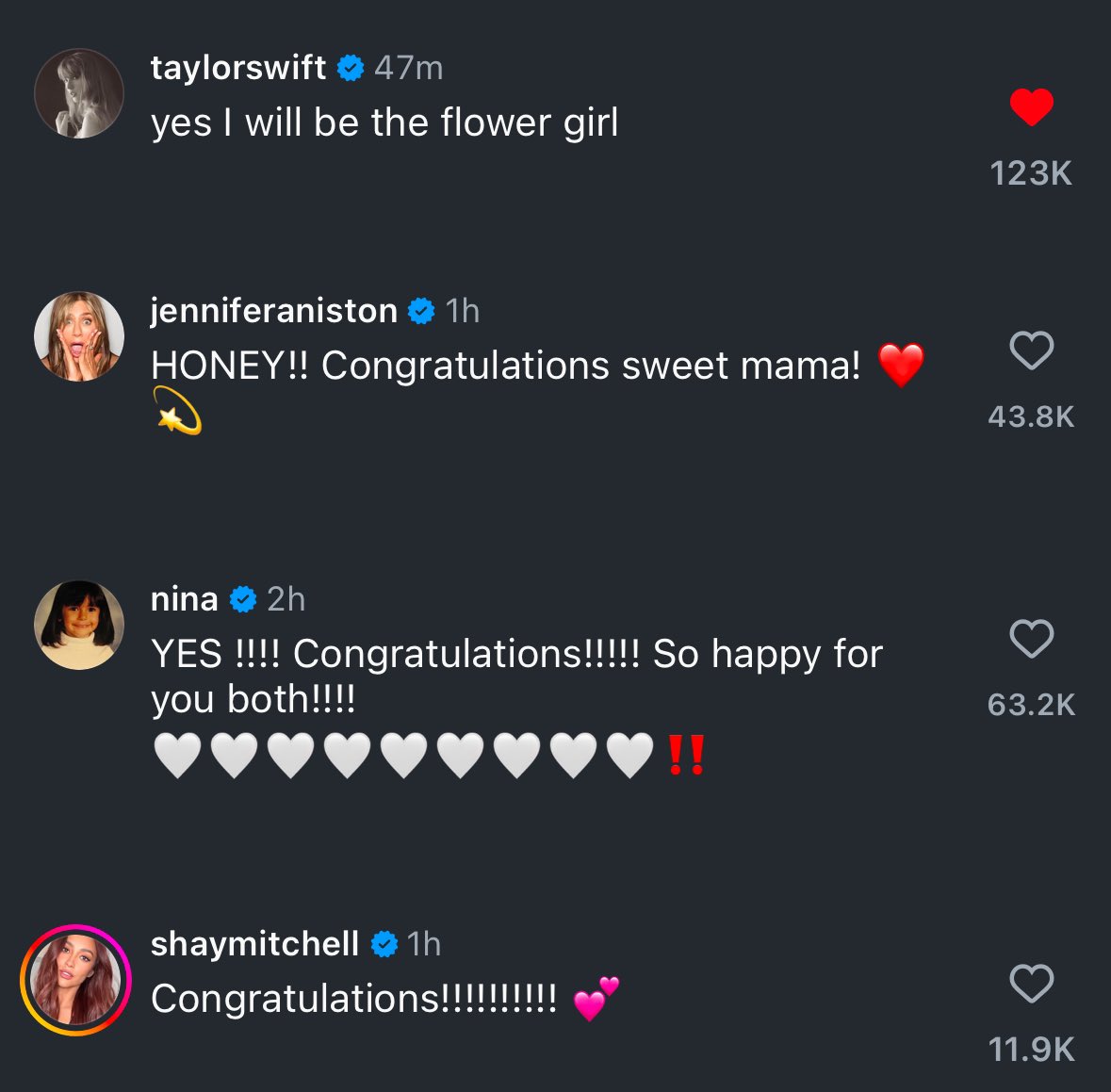 chloeandoomfs's tweet photo. this is so funny to me. everyone is like “congratulations!!” and then there’s taylor😭😭 https://t.co/PrmXCVxl58