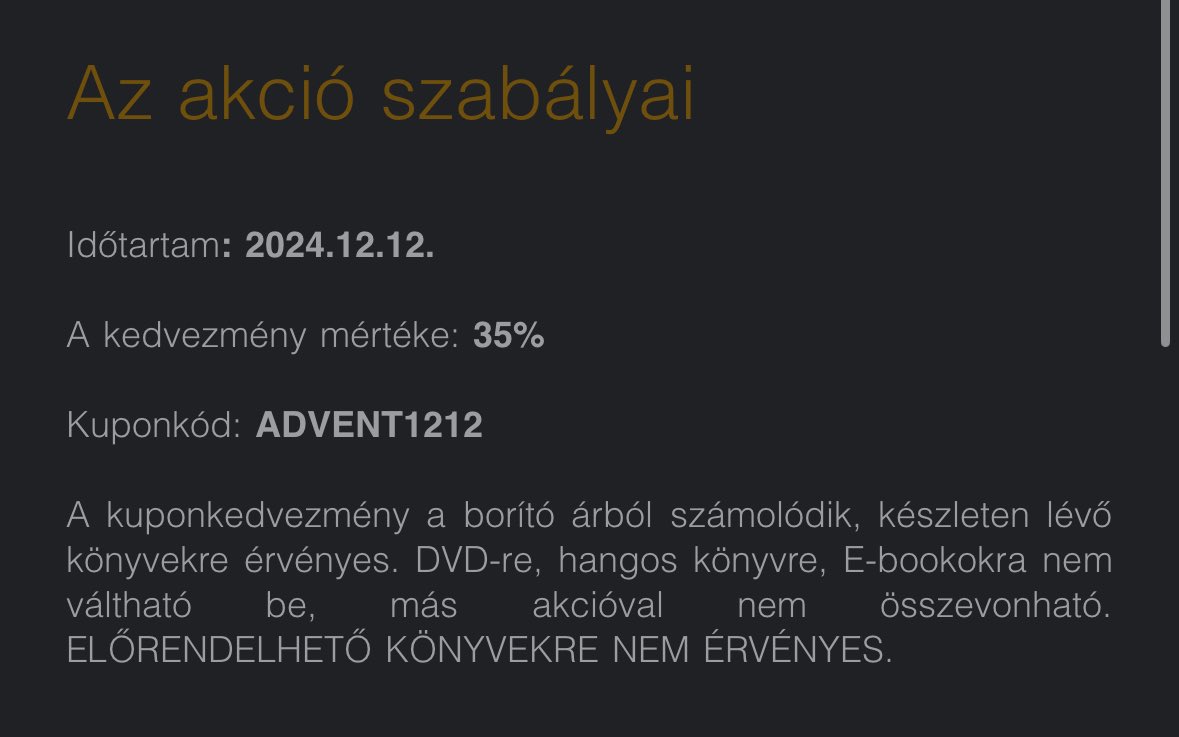 Ma a #ADVENT1212 kuponkóddal 35% kedvezmény van a Book24-en.