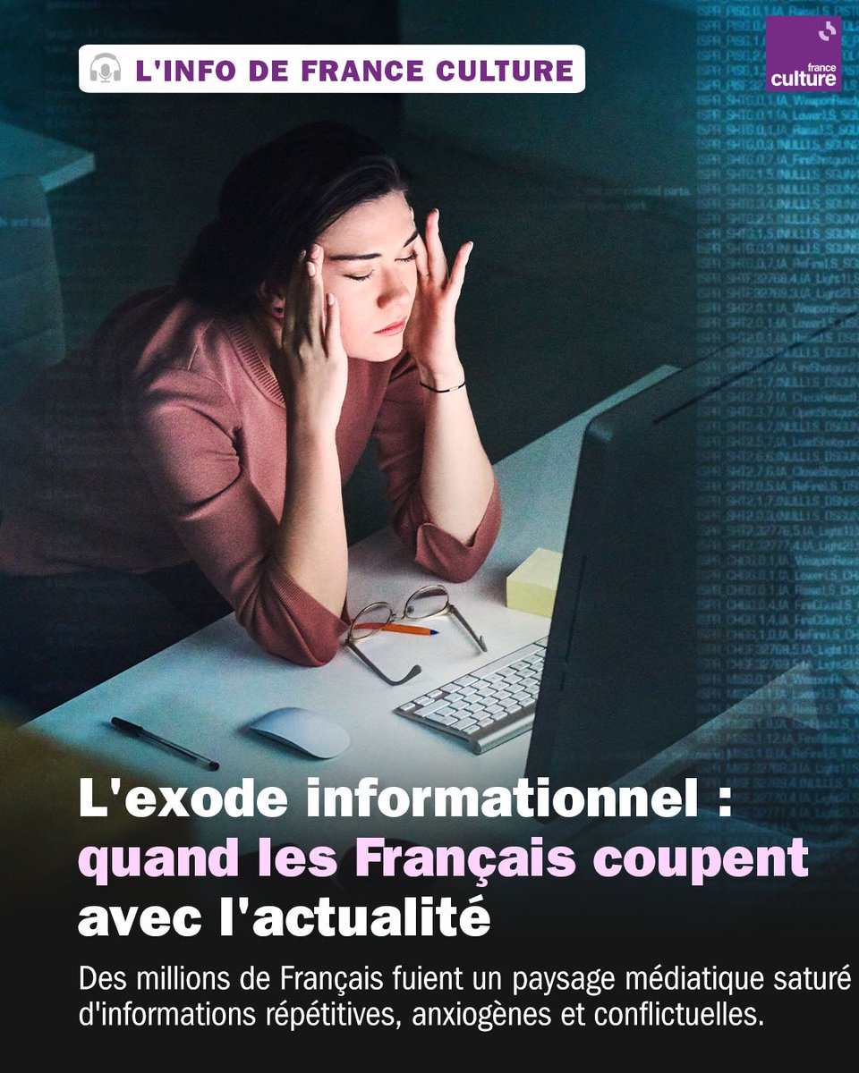 De la fatigue à "l'exode informationnel" : quand les Français coupent avec l'actualité.
Découvrez les enseignements d'une enquête publiée par la Fondation Jean Jaurès, Arte et l’Obsoco, l’Observatoire société et consommation. 
radiofrance.fr/franceculture/…