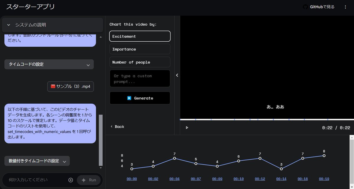 doerstokyo342's tweet image. Google AI Studioのgemini 2.0「Starter Apps」のセクションではあらゆる方法でアップロードされた動画の分析が可能です

下の画面では、短いドラマ風の動画をアップした際の「興奮度」のチャートを表示しているところです

映像系のクリエイターは見逃せない機能ですね！
#AI動画 #Gemini2