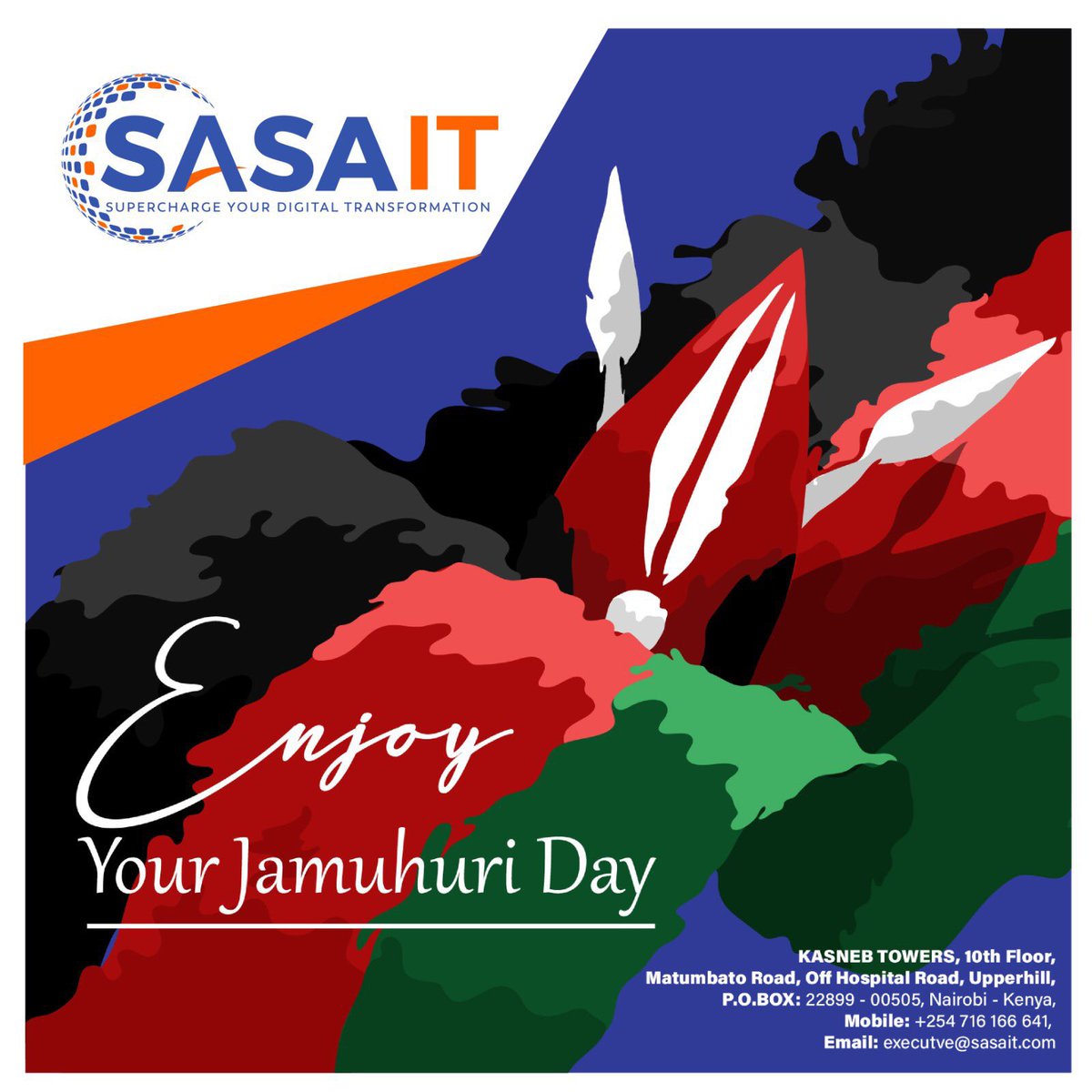 SasaitLimited's tweet photo. Happy Jamhuri day from @SasaitLimited Wishing you prosperity as we celebrate our beautiful country and our people! #JamhuriDay2024 https://t.co/EbD4DWkyzL