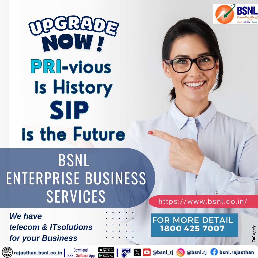 BSNL_RJ's tweet image. #SIP is the technology for enterprise-grade voice communication. Upgrade your communication infrastructure effortlessly by switching from ISDN-PRI to #SIP Trunk Service over secure #MPLS. Enjoy enhanced flexibility &amp;amp; security in your #business communications.
For more