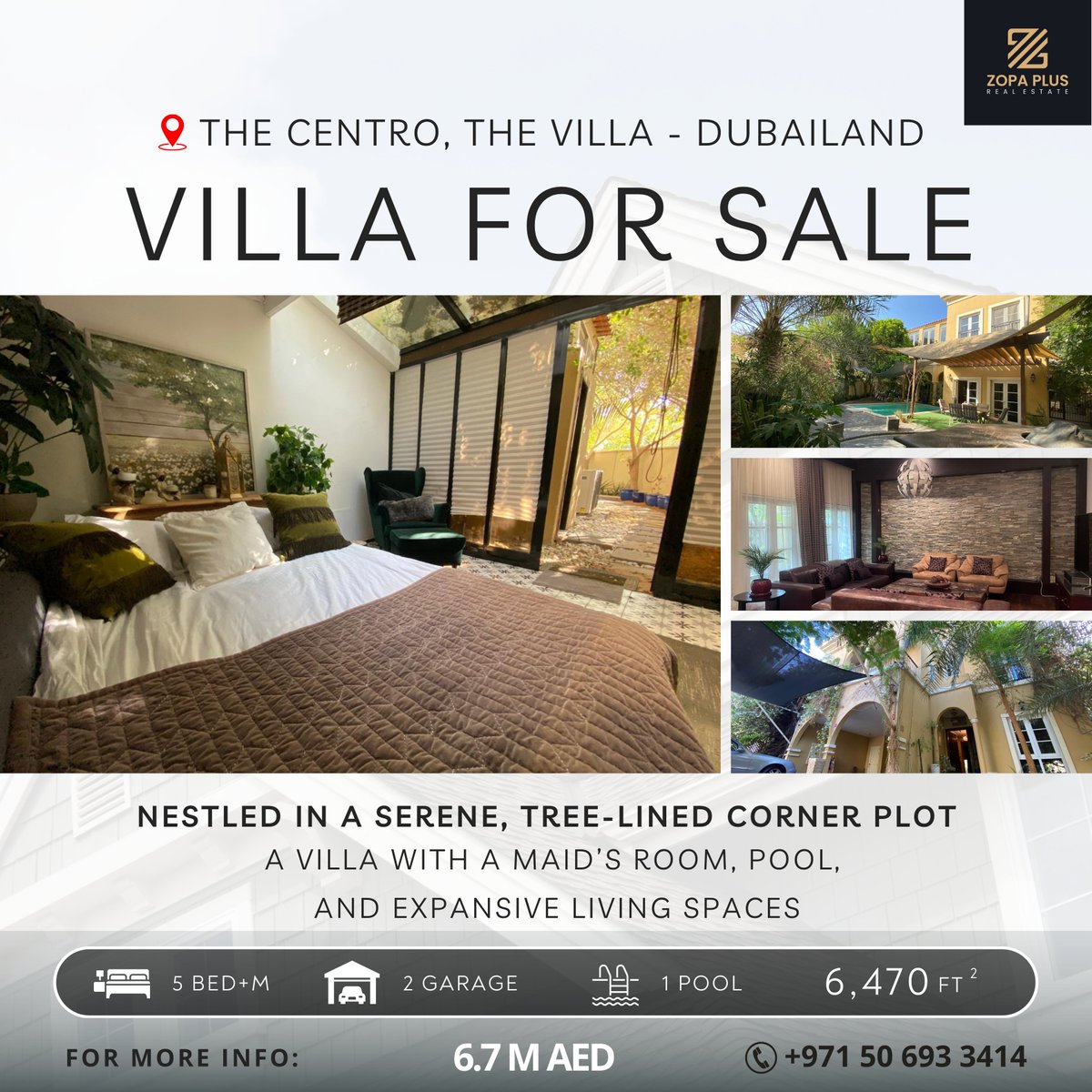 zopaplus's tweet image. 5 BR+M+Pool | Nature Inspired Villa | Corner | VOT

Villa for sale in The Centro, The Villa (+971 50 693 3414)
5-bedroom villa with a maid’s room, pool, and expansive living spaces in The Centro, The Villa, Dubai. Nestled in a serene, tree-lined plot, offers luxury and privacy.