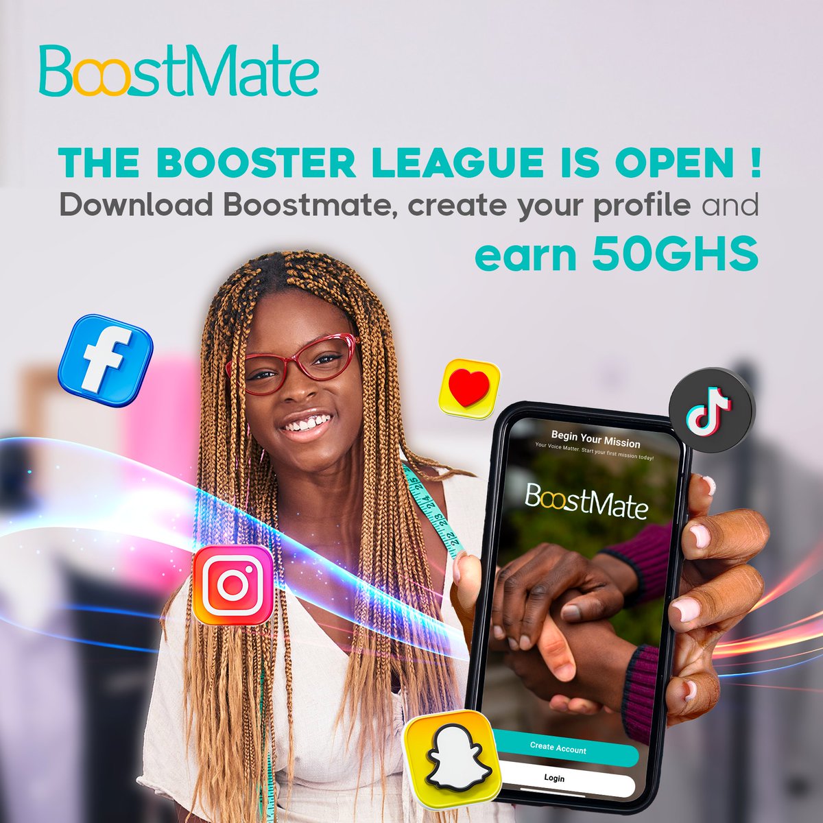 The Leagues of Boosters is OPENED ! 🙌🏾

Join the League of Boosters by creating your account NOW on BoostMate. 

Get 50GHS for download and 50GHS for completing your profile. Ready?

Boosters assemble!

#CashRewards #JoinTheLeague #EarnRewards #MoneyMaker #DownloadNow #GetPaid