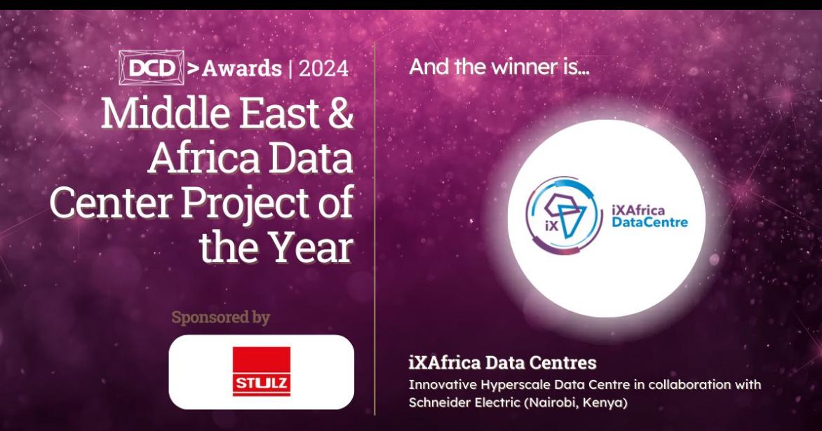 We Won! 🏆 🎉 🎊 

Proud to announce that iXAfrica Data Centres in collaboration with Schneider Electric, won the “Middle East and Africa Data Centre of the Year” award from the prestigious DCD>Academy Awards 2024! 

Our Chairman Guy Willner was present to receive the award.