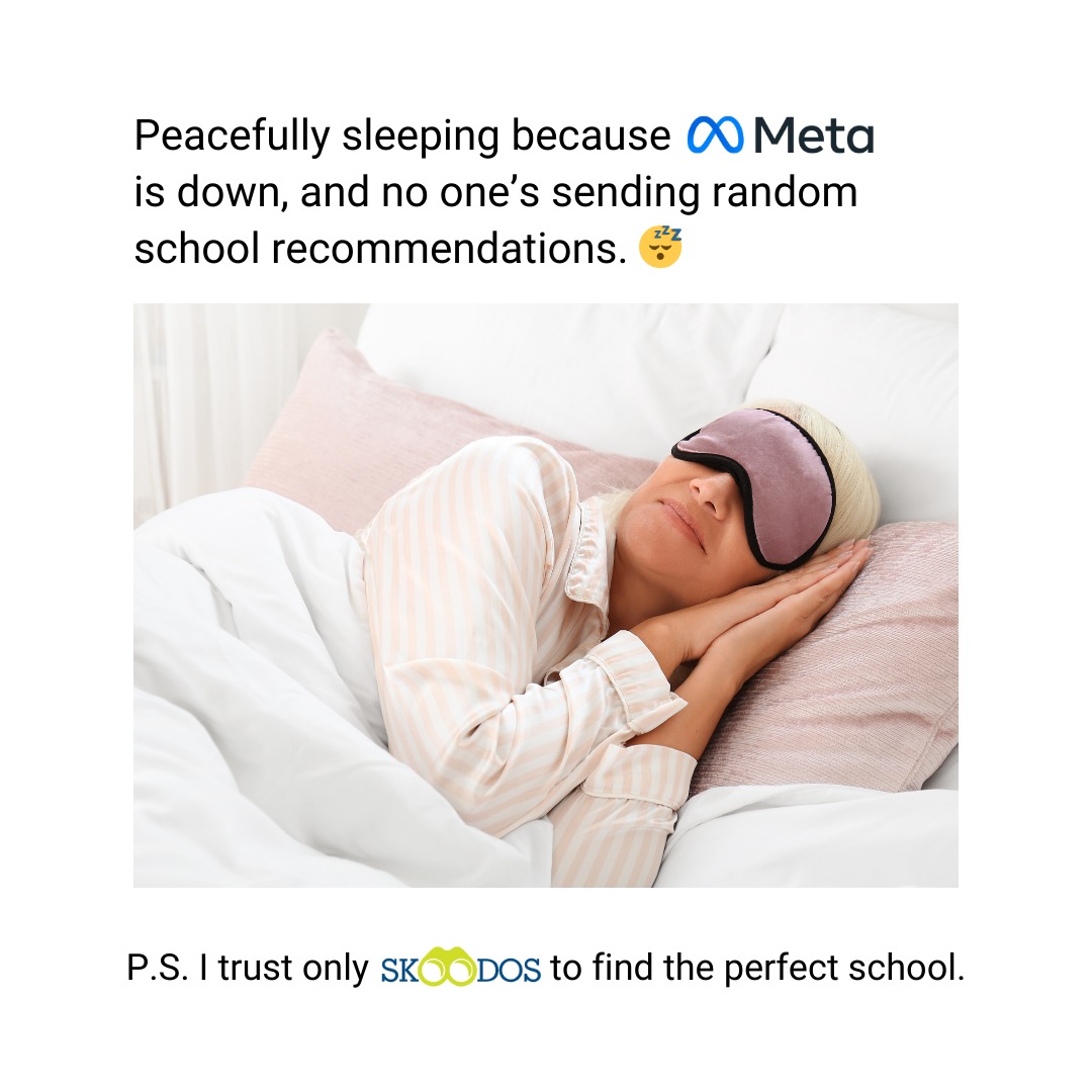 Skoodos4parents's tweet photo. Trust issues? Take a breather and finally catch some Zzzs now that meta’s down—no more drowning in random school suggestions. 🕊️
Be thankful for #Skoodos, your one-stop school-finding genius, ready to sort it all out when life’s back online. 💡
#instagramdown #SchoolSearchEngine https://t.co/vHnwTe0WHh