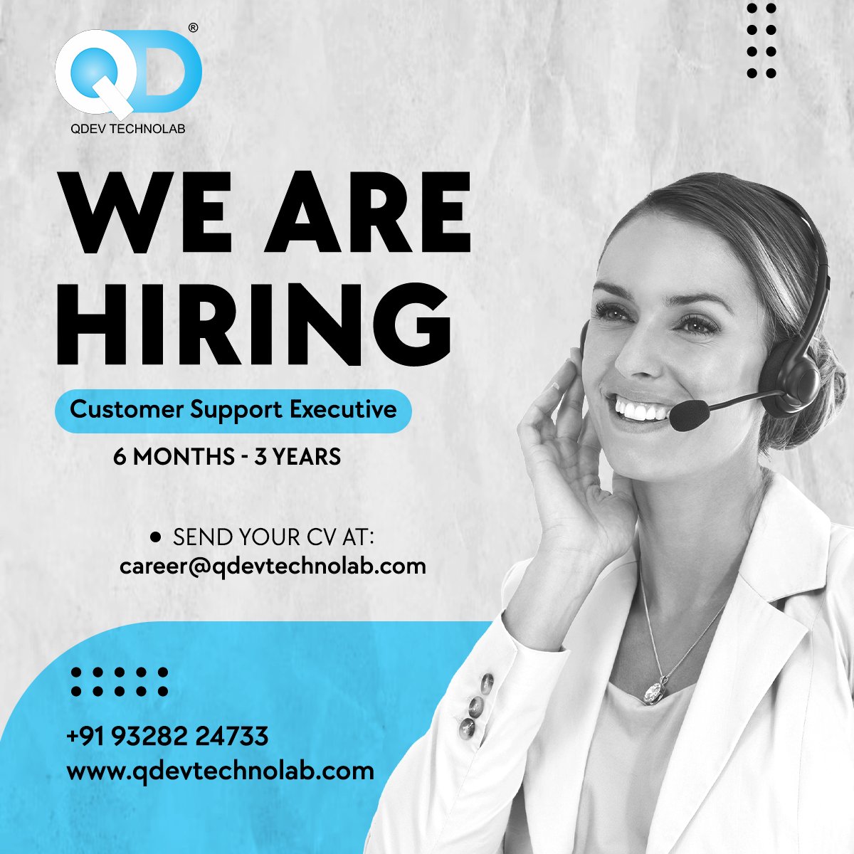 QdevTechnolab's tweet image. Urgent 𝐇𝐢𝐫𝐢𝐧𝐠 𝐀𝐥𝐞𝐫𝐭 📢 
🌟 Join QDev Technolab Pvt. Ltd. as a 𝐂𝐮𝐬𝐭𝐨𝐦𝐞𝐫 𝐒𝐮𝐩𝐩𝐨𝐫𝐭 𝐄𝐱𝐞𝐜𝐮𝐭𝐢𝐯𝐞 and embark on a journey filled with exciting opportunities 
OR 𝐂𝐨𝐧𝐭𝐚𝐜𝐭 𝐨𝐧
📲+91 93282 24733
#CustomerSupport #CustomerServiceJobs #JoinOurTeam