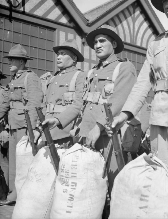 Men of the 28th (Māori) Battalion, New Zealand Expeditionary Force, after disembarking at Gourock in Scotland, 17 June 1940. Source: Wikipedia