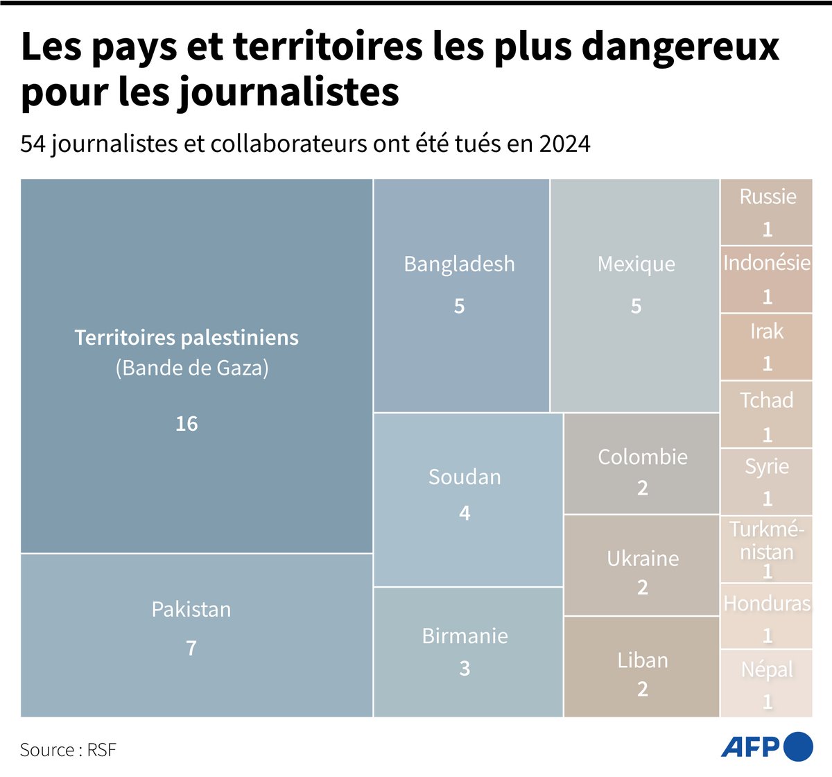 "Une hécatombe" selon Reporters sans frontières (RSF), "un massacre" selon la Fédération internationale des journalistes (FIJ): les deux rapports annuels de ces ONG attribuent à l'armée israélienne une large partie du nombre de journalistes tués en 2024 #AFP