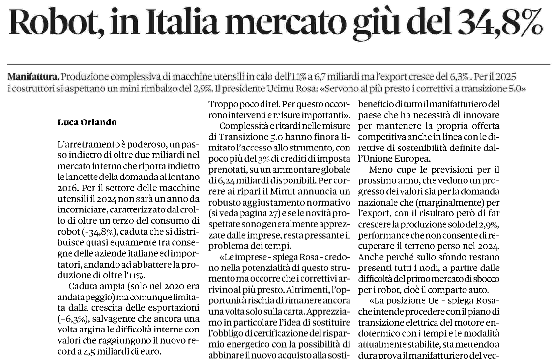 La dote per transizione 5.0
🗞️"Robot, in Italia mercato giù del 34,8%" sul <a href="/sole24ore/">IlSole24ORE</a> 

<a href="/UCIMU/">UCIMU</a> <a href="/istat_it/">Istat</a> #Tecnologia <a href="/aldoceccarelli/">Aldo Ceccarelli</a>  <a href="/androm/">Andrea Romoli</a> <a href="/giuliog/">Giulio Gargiullo</a> <a href="/StivaleDigitale/">Stivale Digitale</a> @RossellaSobrero <a href="/michelegentili/">Michele Gentili</a> <a href="/InnovateEurope/">Innovatori Europei - European Innovators</a>