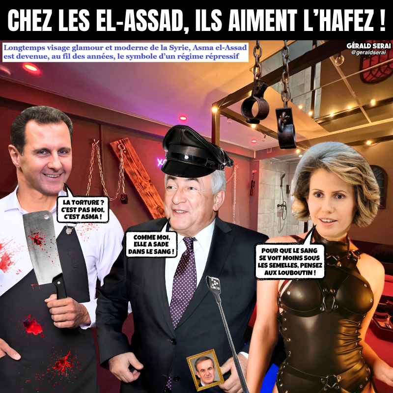 GeraldSerai's tweet photo. Comme elle disait avec un humour cinglant : “Dans la famille, c’est moi la dictatrice !”
----------
#bfn #breakingfakenews #humournoir #meme #actualite #elassad #Syrie #asmaalassad #BacharAlAssad #torture #dsk #sade #bdsm
Impertinemment vôtre ! 😜🔔 https://t.co/jtU8RNdtxc