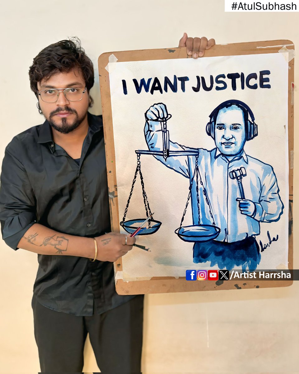 ArtistHarrsha's tweet photo. 🥹JUSTICE DUE🙏😢 
#AtulSubhash suicide is not Suicide - it is Judicial Murder. 
#BengaluruSuicideCase #JusticeForAtulSubhash #NikitaSinghania https://t.co/MSNMOM2H3Z