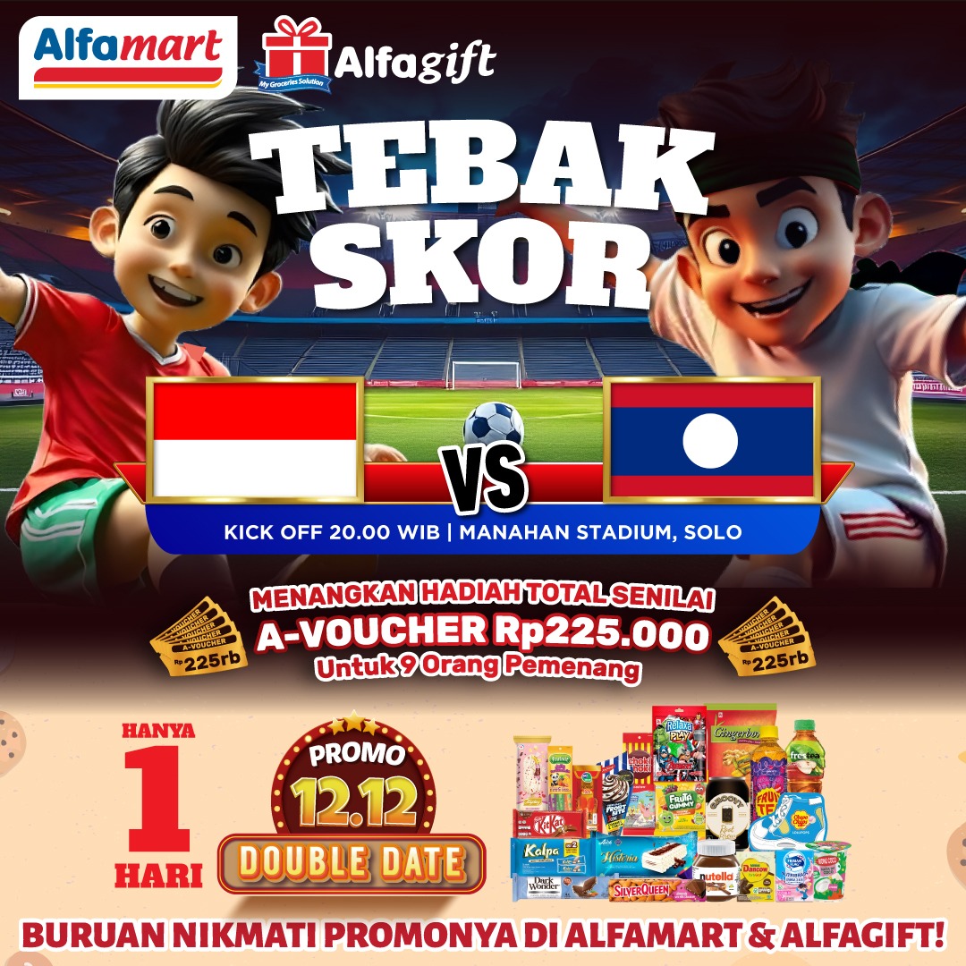 alfamart's tweet photo. Yuk main TEBAK SKOR Alfamart 

Hari ini Indonesia akan melawan Laos di Piala AFF 2024, yuk dukung dengan penuh semangat!!

Komen jawabanmu dengan hashtag #TebakSkorAlfamart lalu Follow dan Like 5 Postingan Sebelumnya https://t.co/isthjHzG2K