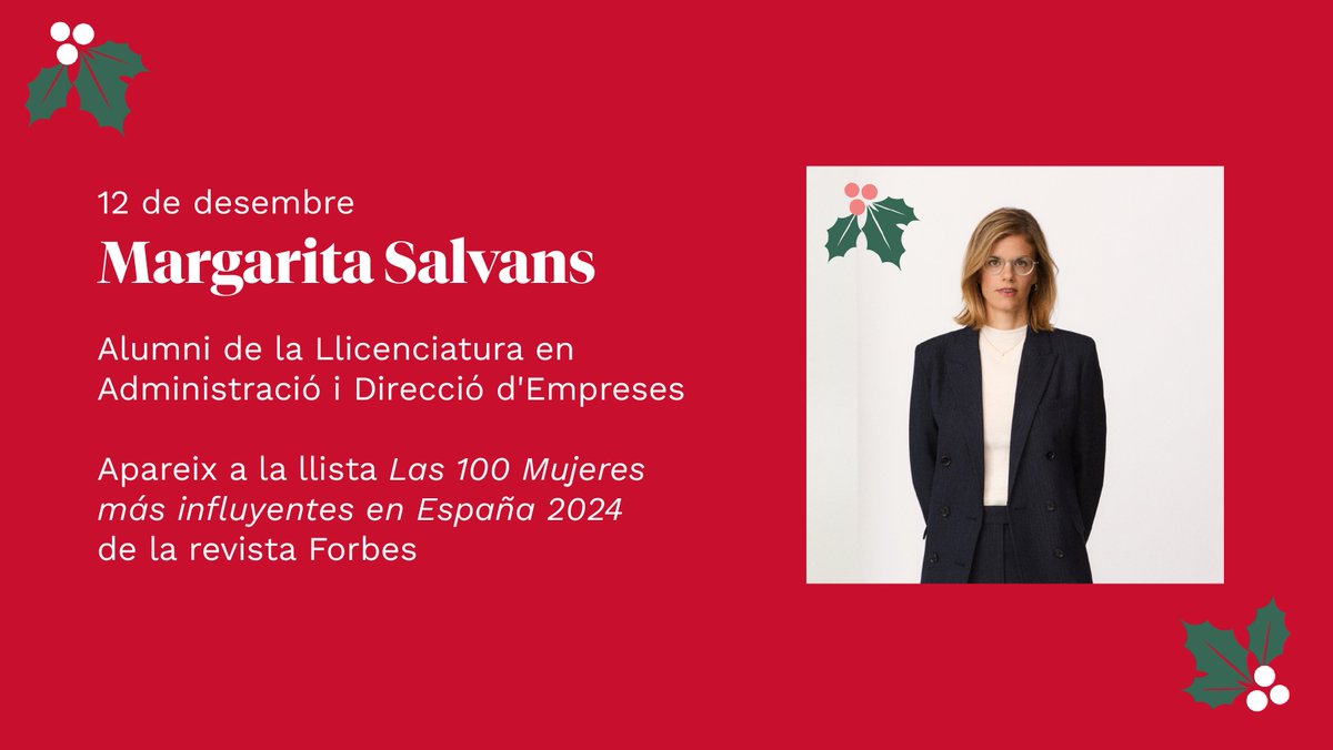 🌠 <a href="/msalvans/">Margarita Salvans</a> és la protagonista d'avui del Calendari d'Advent #2024AmbUllsUPF.

Quines són les seves prediccions en l'àmbit econòmic i empresarial?

👉 bit.ly/AdventAlumni
