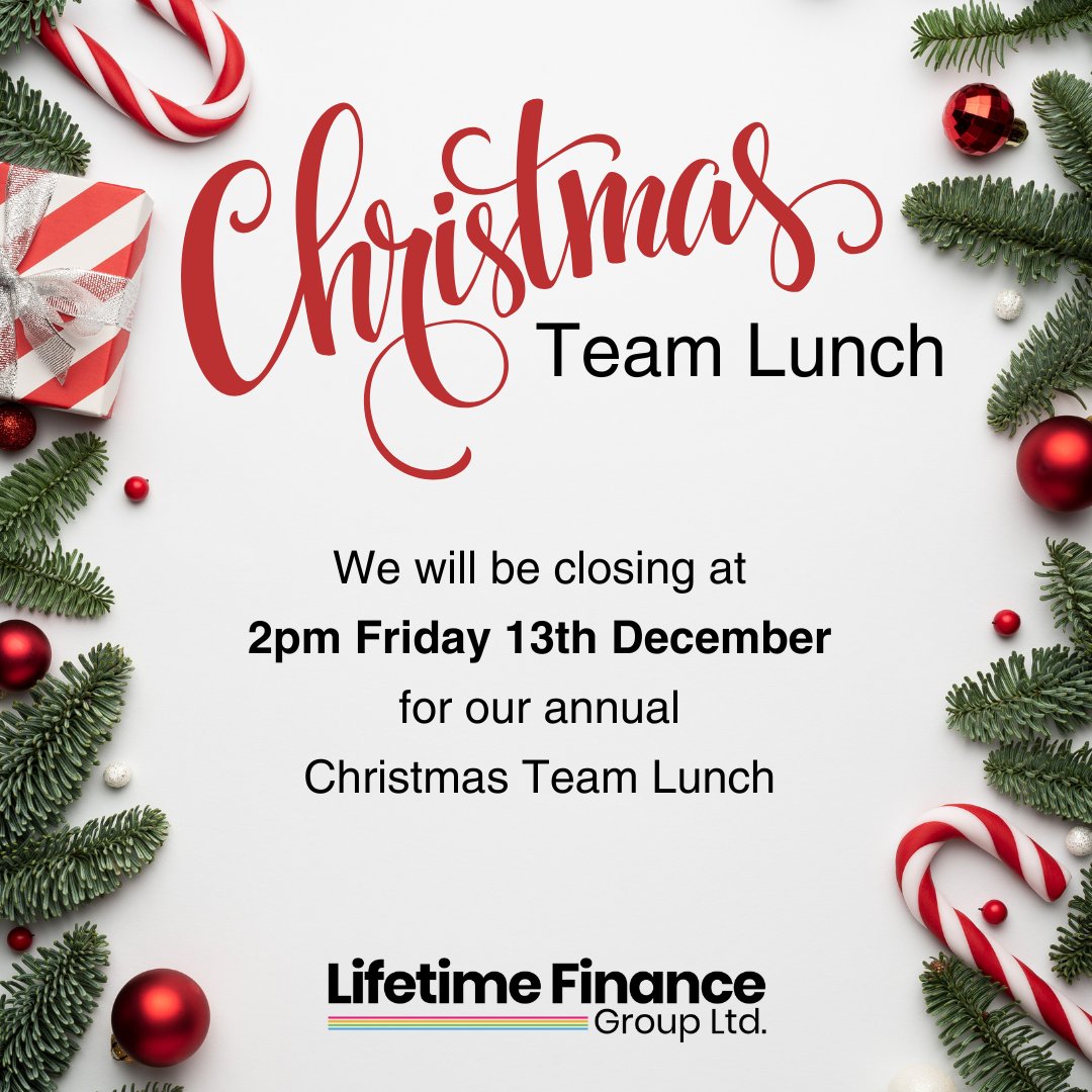 lifetimep's tweet photo. We will be closing earlier than normal at 2pm, on Friday 13th December for our annual Christmas Team Lunch! 🎄 🎅 

We will be back Monday at 9am. Hope you all have a lovely weekend 😊 https://t.co/AIvtzHT0bg