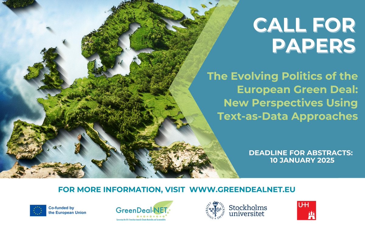 📢CfP on the Politics of the European Green Deal!

Contribute to a Special Issue on how the EGD’s expanded scope reshapes EU climate action by intersecting with migration, finance, and security.

All details👉 greendealnet.eu/CfP-Evolving-P…

📅 Deadline: 10 Jan 2025