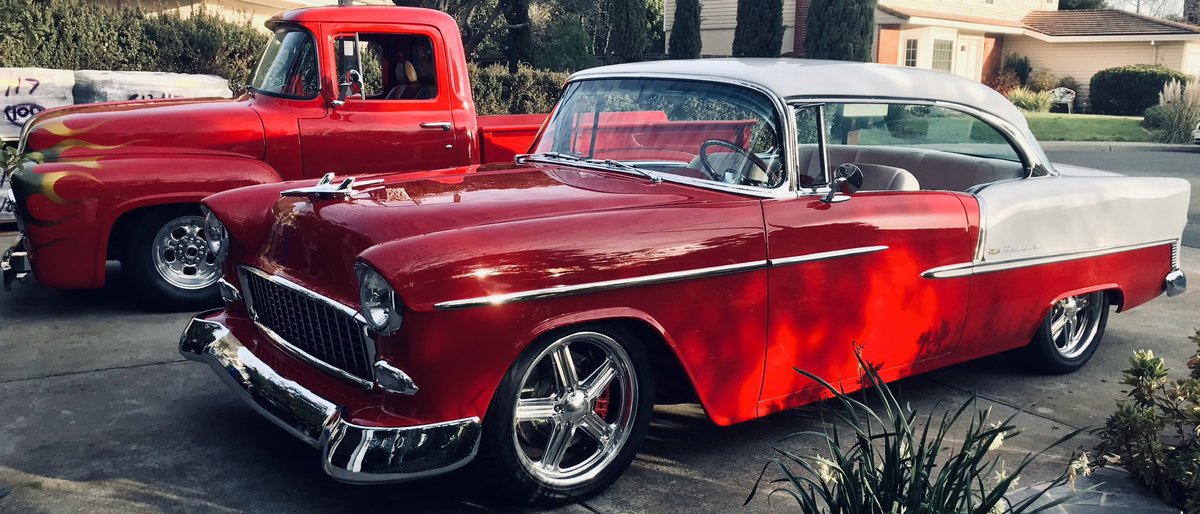 Jim68539825's tweet photo. My two rides…1956 Ford F100 and 1955 Chevrolet Bel Air https://t.co/DgUTzVPT9k