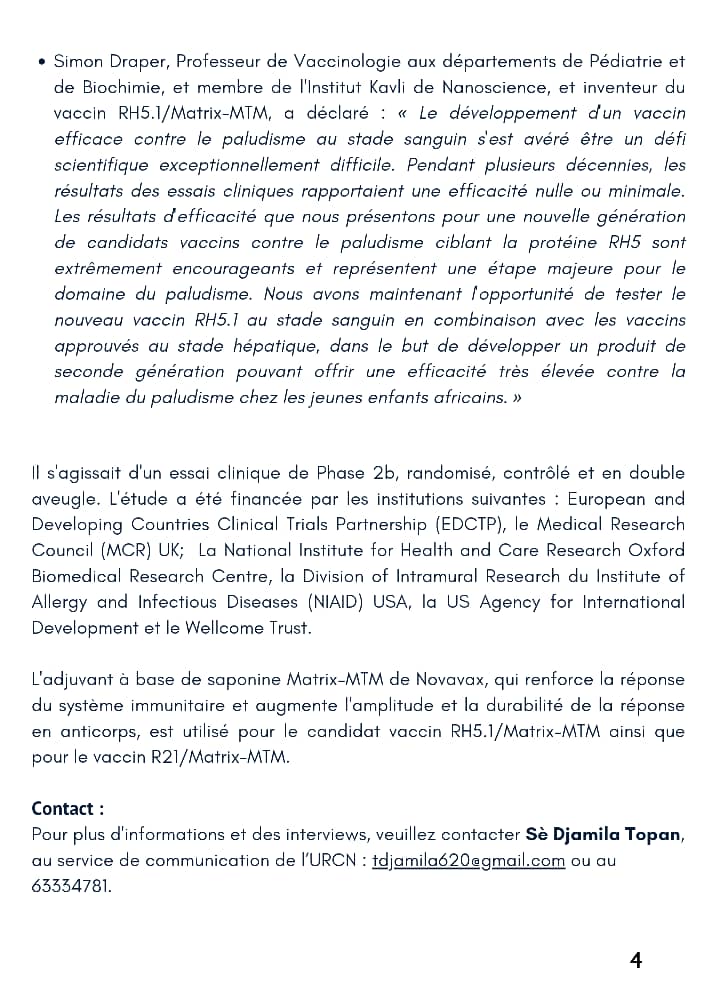 𝗔𝘃𝗮𝗻𝗰𝗲́𝗲 𝗺𝗮𝗷𝗲𝘂𝗿𝗲 𝗱𝗮𝗻𝘀 𝗹𝗮 𝗹𝘂𝘁𝘁𝗲 𝗰𝗼𝗻𝘁𝗿𝗲 𝗹𝗲 𝗽𝗮𝗹𝘂𝗱𝗶𝘀𝗺𝗲 !
Le vaccin RH5.1/Matrix-MTM, testé à Nanoro , montre une efficacité de 𝟴𝟬% 𝗼𝗻𝘁𝗿e les fortes densités parasitaires chez les enfants. 
thelancet.com/journals/lanin…