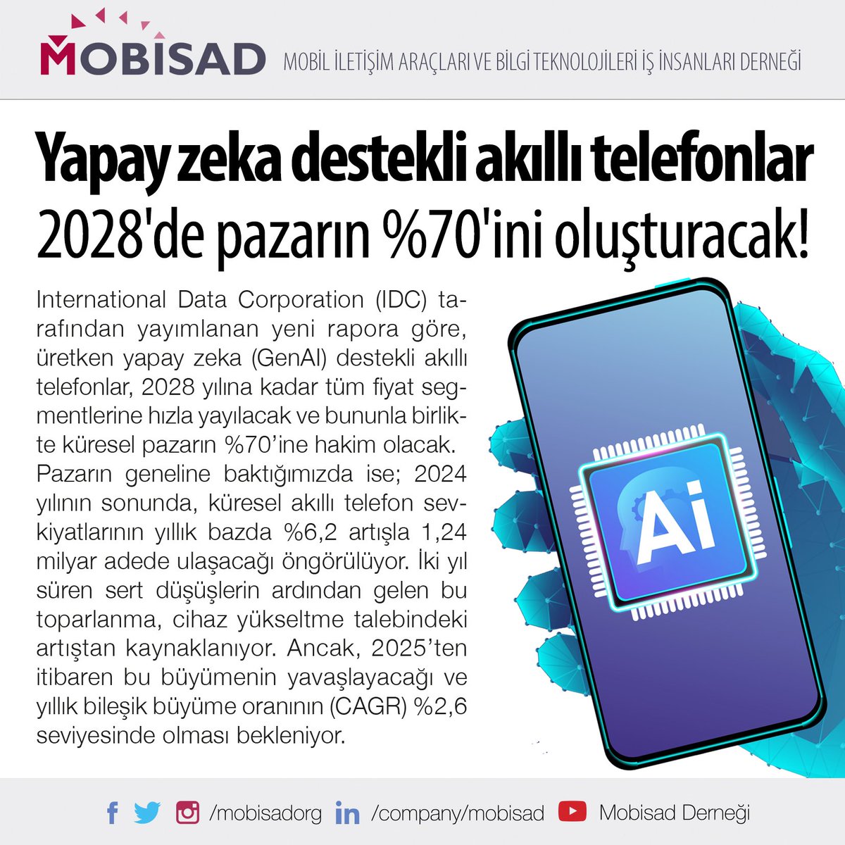 gitresmi's tweet image. Paylaşılan son verilere göre, yapay zeka destekli akıllı telefonlar, 2028&apos;e kadar tüm fiyat segmentlerine hızla yayılarak küresel pazarın %70&apos;ine hakim olacak.



#yapayzeka #sondakikahaberler #mobil
