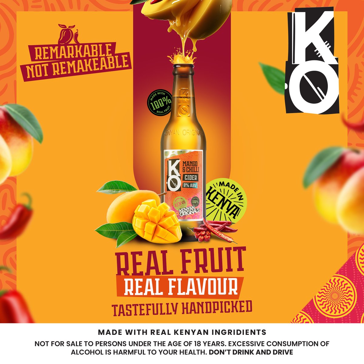 Made local, made fresh, made for you!
Our Mango &amp; Chilli cider is crafted with real, juicy mangoes and chillies, freshly sourced from Kenyan farms. Every sip bursts with an authentic taste.
100% real fruit - just the way it should be!

#kenyanoriginals #remarkablenotremakable