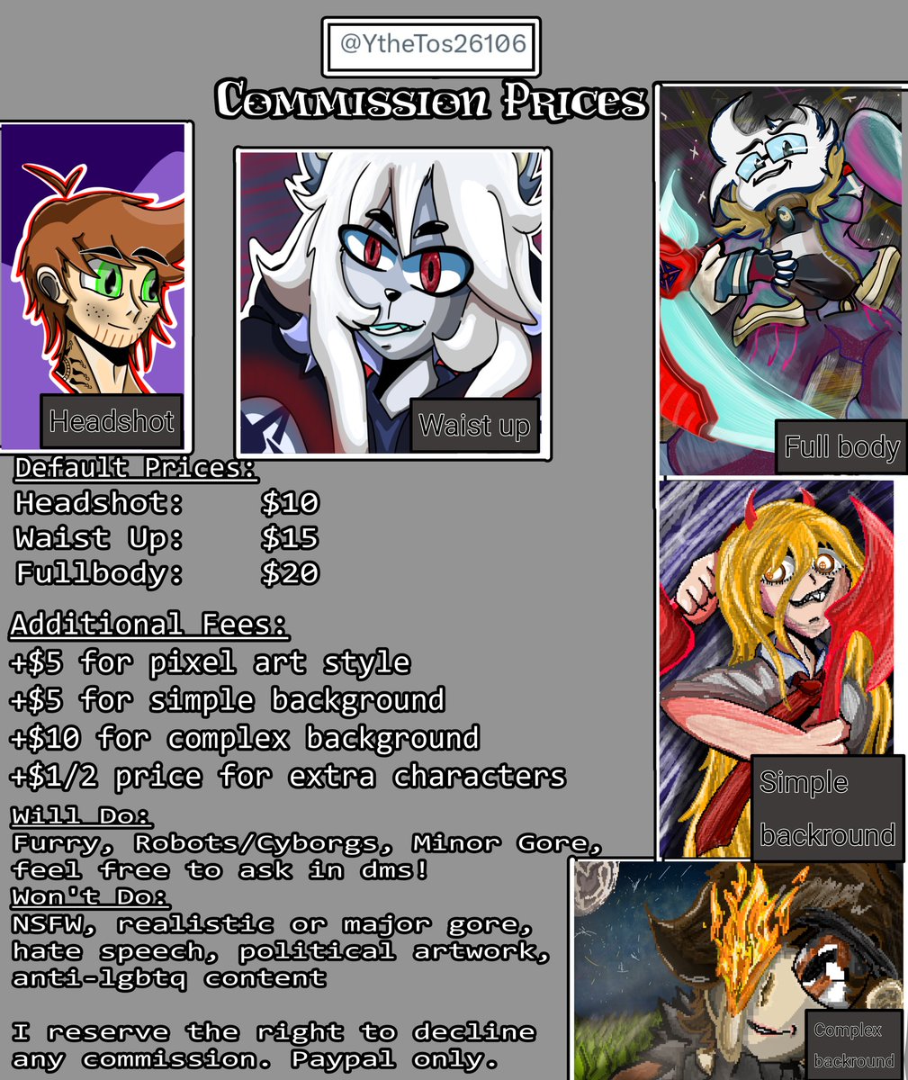 YtheTos26106's tweet image. COMISSIONS OPEN
-Down bellow this is my comisions sheet
-Dm me for more details and info
-Will gladly draw your character
- 2-4 days of wait time
-Will try dif styles if you ask me
#ArtCommission #CommissionSheet 
#art #comission #digitalart #drawingart