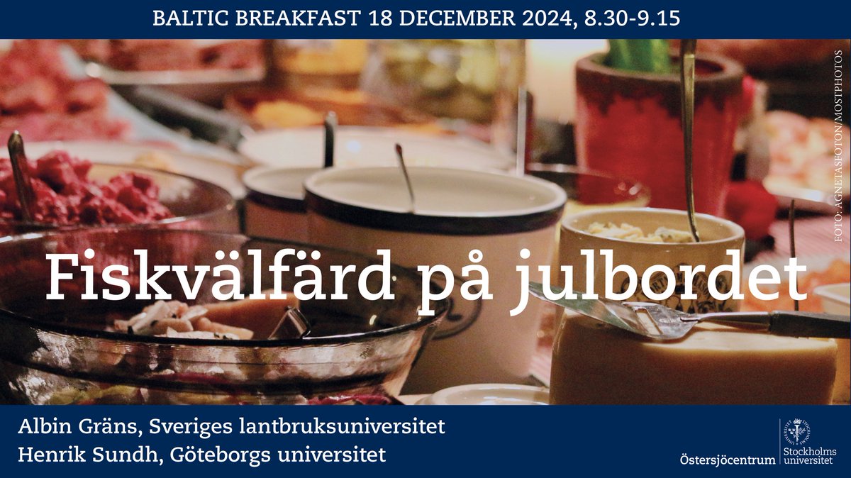 Hur påverkar våra matvanor fiskarnas välfärd?
Forskarna Henrik Sundh och Albin Gräns från hjälper dig att se julbordet ur ett nytt perspektiv.
När: 18 december kl 8.30-9.15
Arrangör: Östersjöcentrum
tinyurl.com/muutb767