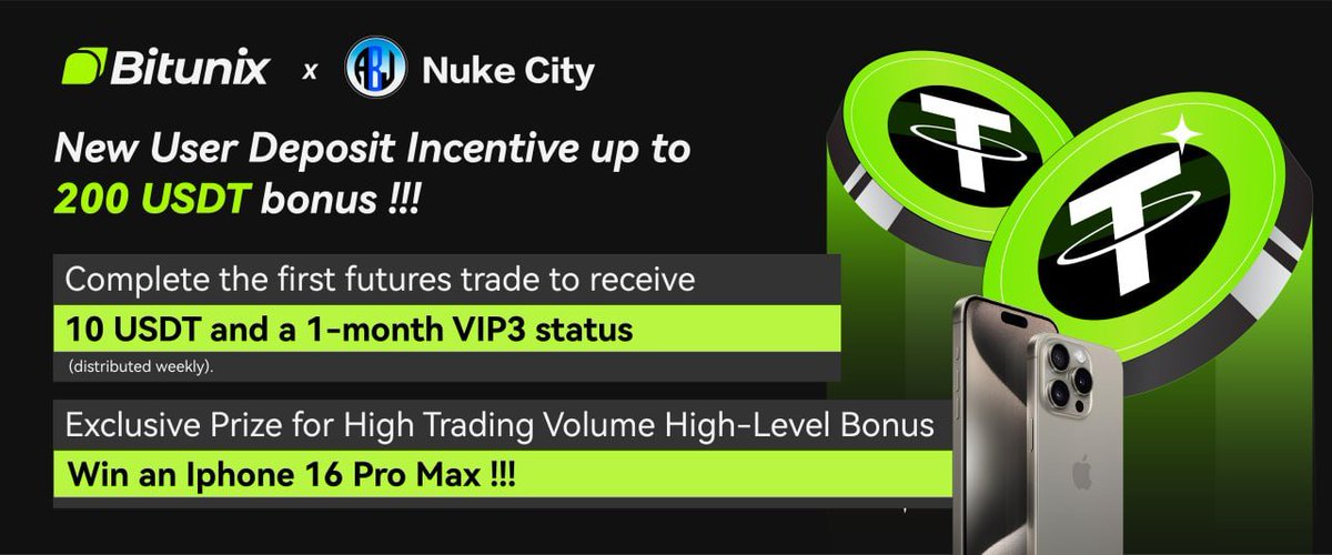 🚀 Exciting Updates <a href="/NukeCapital/">NukeCapital</a>  x <a href="/BitunixOfficial/">Bitunix</a> ! 

235 VIP 3 Status Achieved – Huge congrats to the dedicated traders leveling up! (Trade cheaper than anywhere with us!) bitunix.com/register?vipCo…

✅$3,000 Cashback Distributed – Deposits just got sweeter!

✅$9,000 Tournament